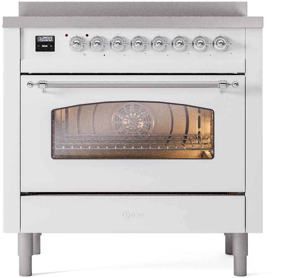 ILVE Nostalgie II 36-Inch Freestanding Electric Induction Range, White with Chrome Trim (UPI366NMPWHC)