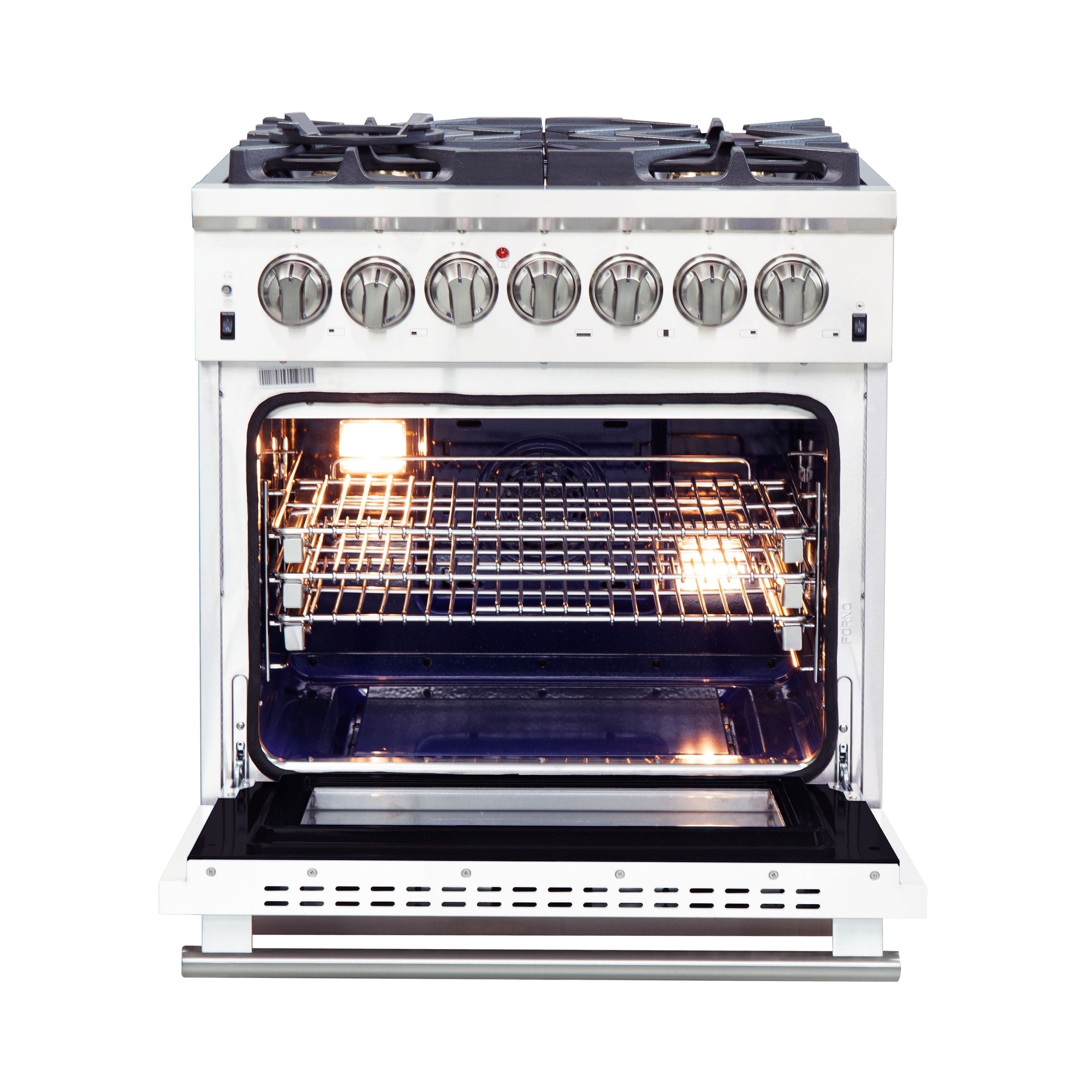 Forno 30-Inch Capriasca Dual Fuel Range with 5 Gas Burners and 240v Electric Oven in Stainless Steel with White Door (FFSGS6187-30WHT)