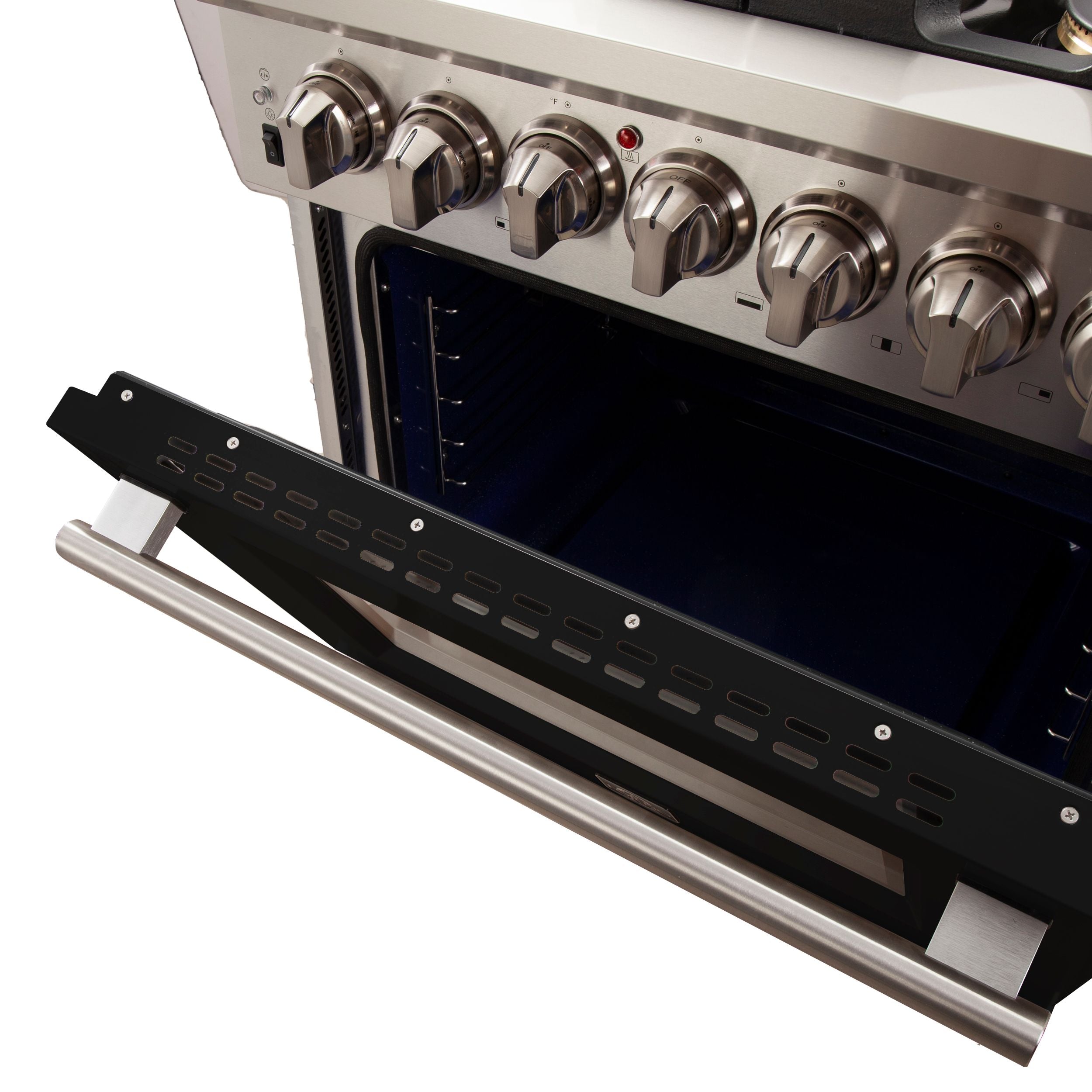 Forno 30-Inch Capriasca Gas Range with 5 Burners and Convection Oven in Stainless Steel with Black Door (FFSGS6260-30BLK)
