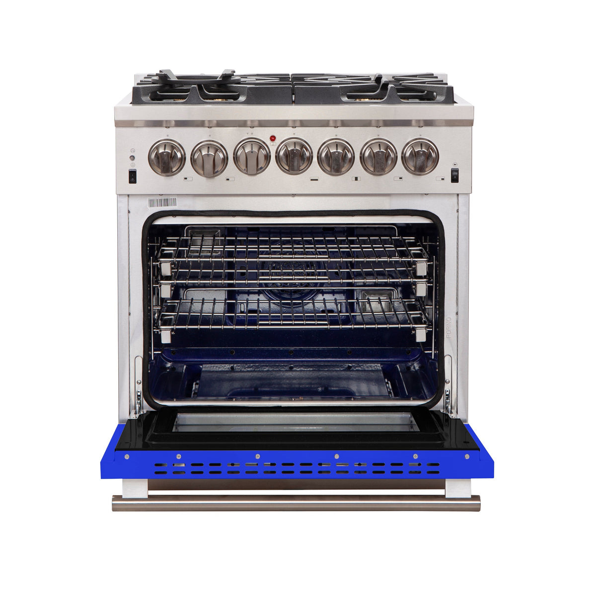 Forno Capriasca 30-Inch Freestanding Gas Range, 5 Burners, Convection Oven, Stainless Steel with Blue Door (FFSGS6260-30BLU)