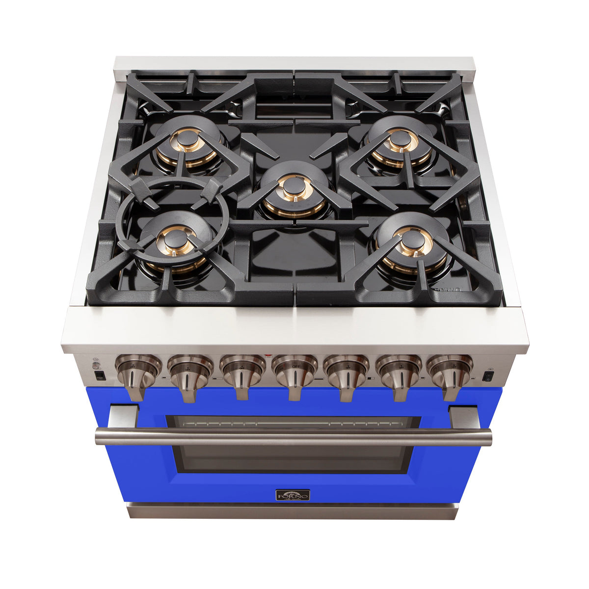 Forno Capriasca 30-Inch Freestanding Gas Range, 5 Burners, Convection Oven, Stainless Steel with Blue Door (FFSGS6260-30BLU)