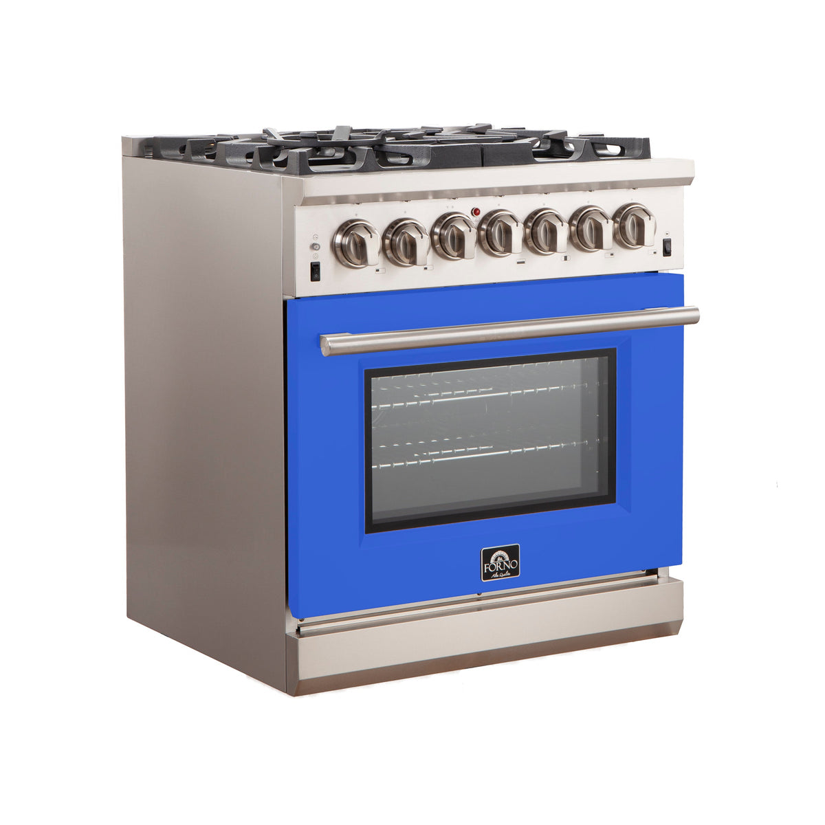 Forno Capriasca 30-Inch Gas Range with 5 Burners and Convection Oven in Stainless Steel with Blue Door (FFSGS6260-30BLU)