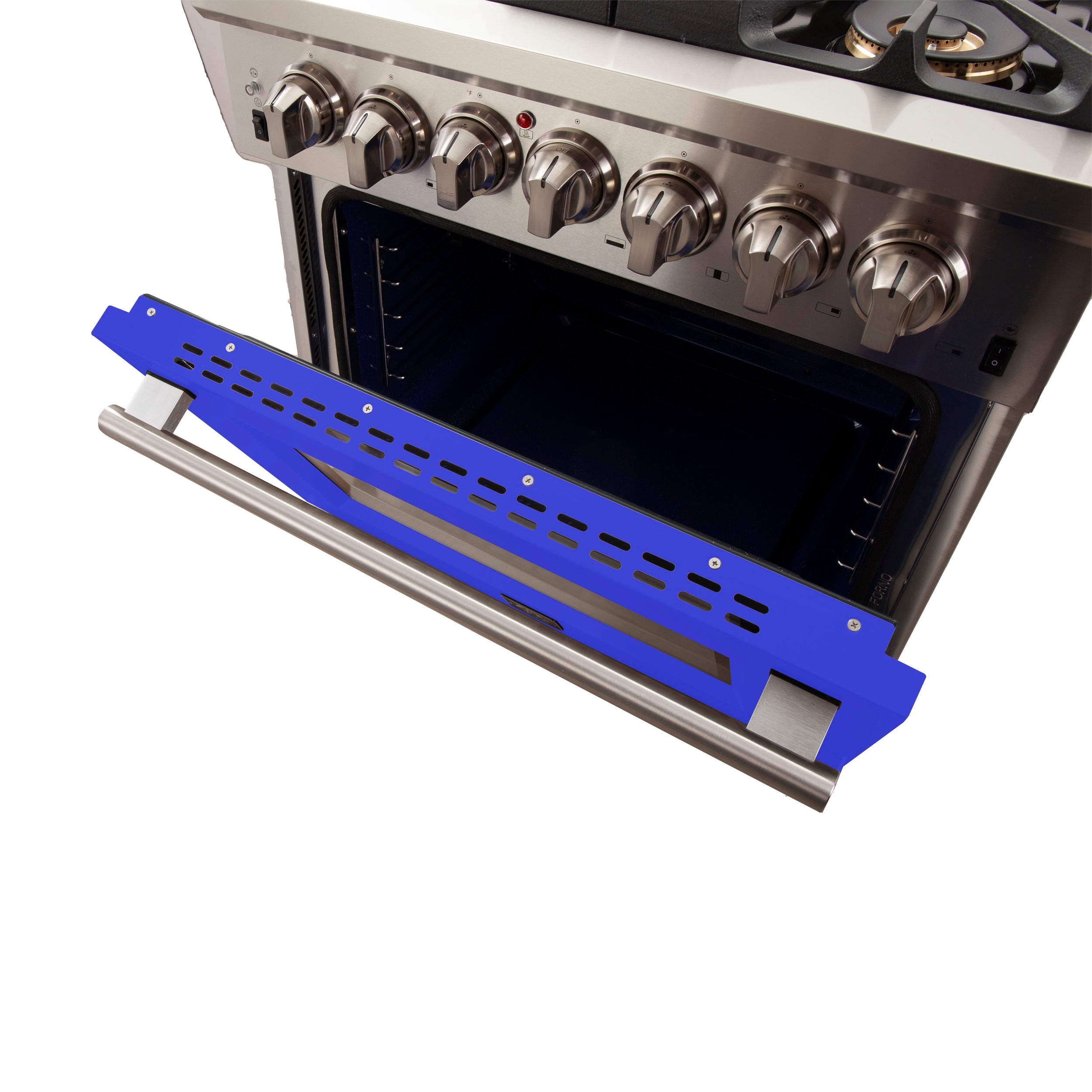 Forno 30-Inch Capriasca Gas Range with 5 Burners and Convection Oven in Stainless Steel with Blue Door (FFSGS6260-30BLU)