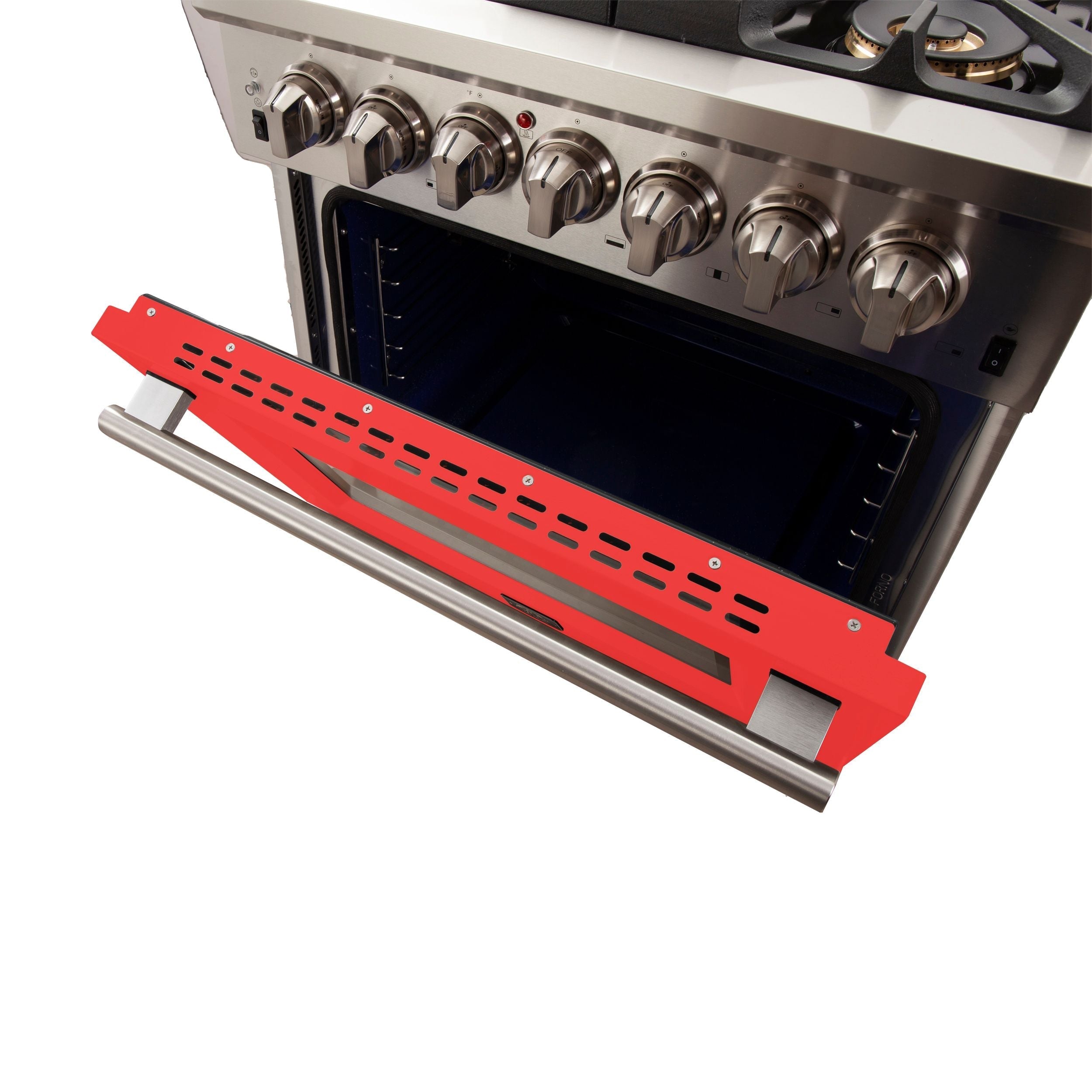 Forno 30-Inch Capriasca Gas Range with 5 Burners and Convection Oven in Stainless Steel with Red Door (FFSGS6260-30RED)