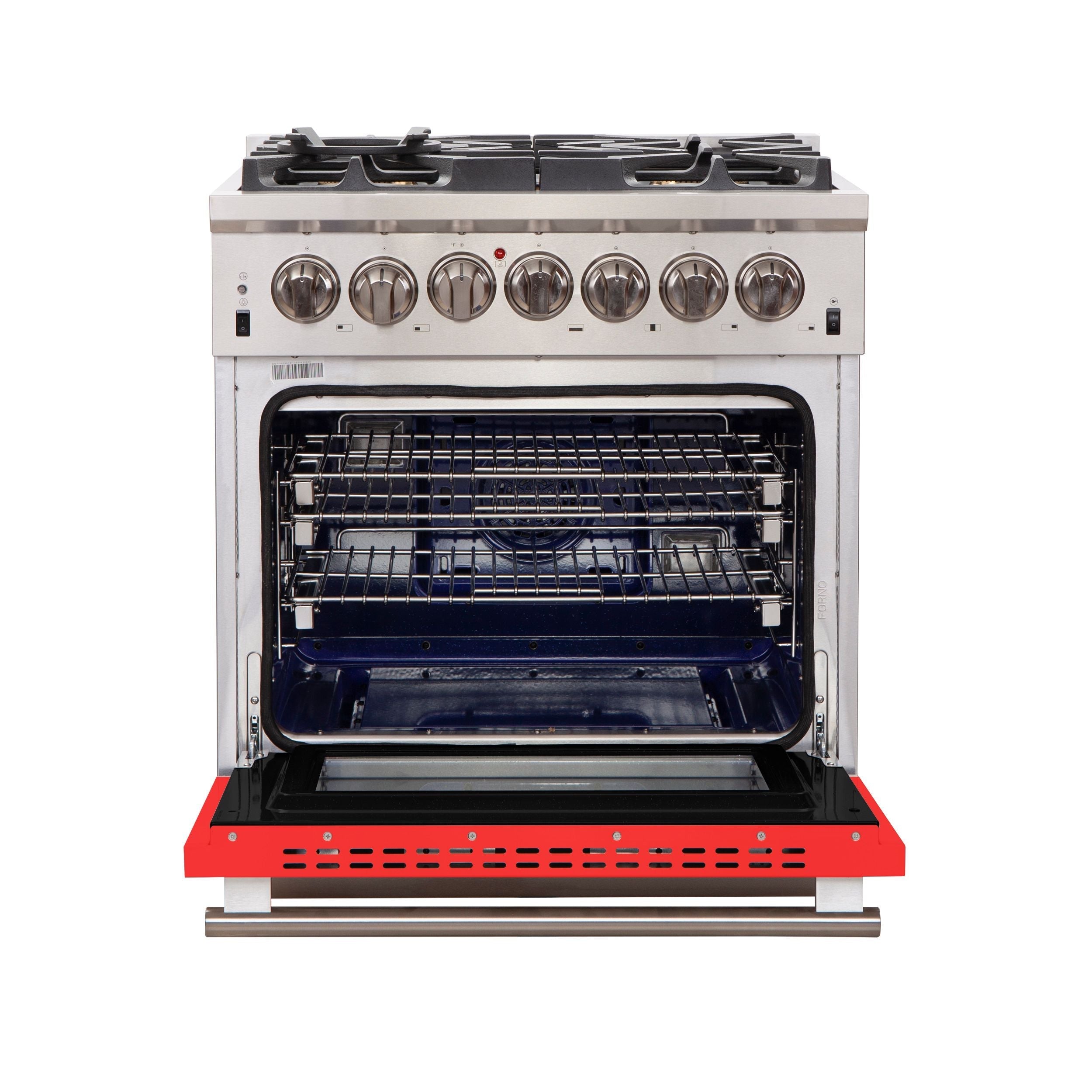 Forno 30-Inch Capriasca Gas Range with 5 Burners and Convection Oven in Stainless Steel with Red Door (FFSGS6260-30RED)