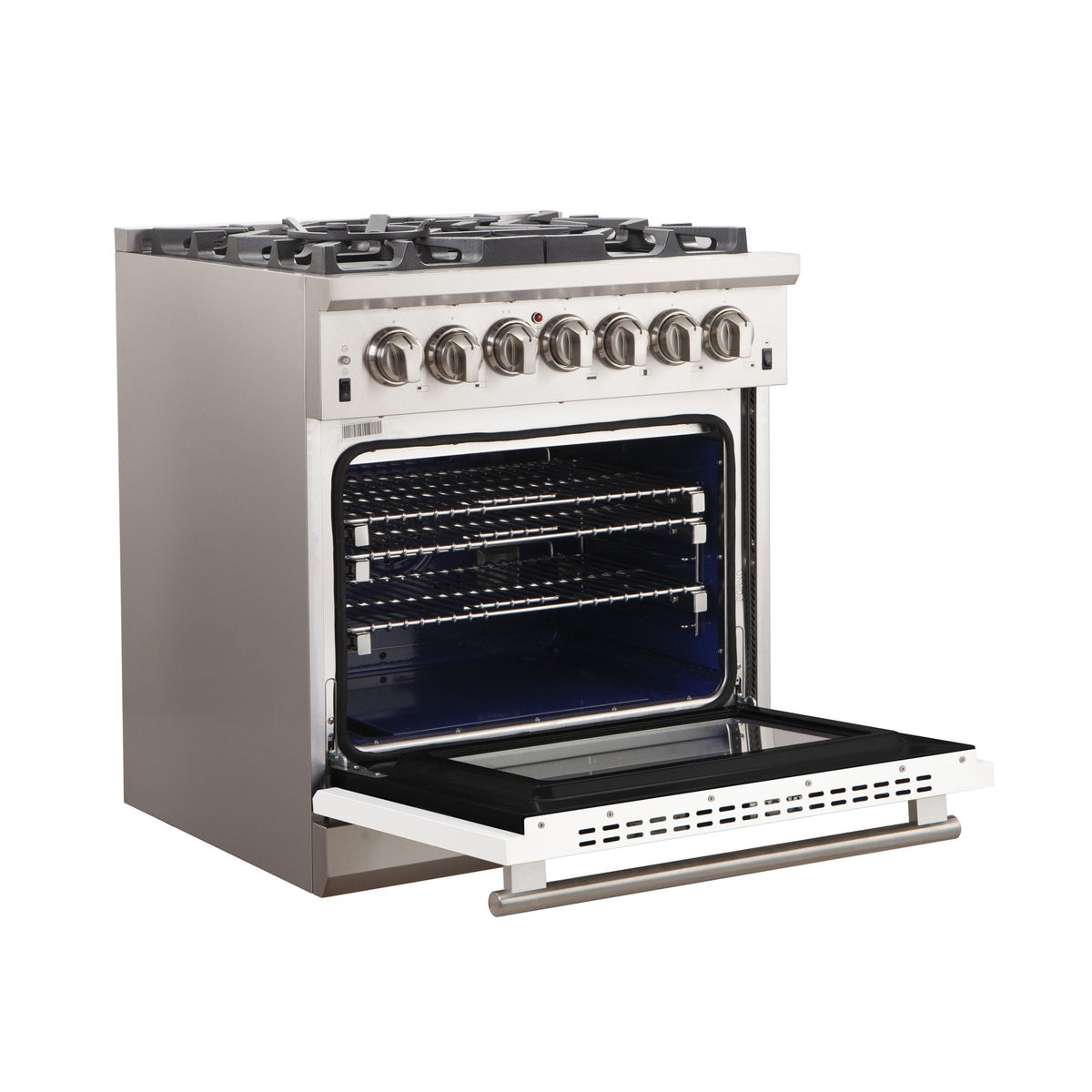 Forno Capriasca 30-Inch Freestanding Gas Range, 5 Burners, Convection Oven, Stainless Steel with White Door (FFSGS6260-30WHT)