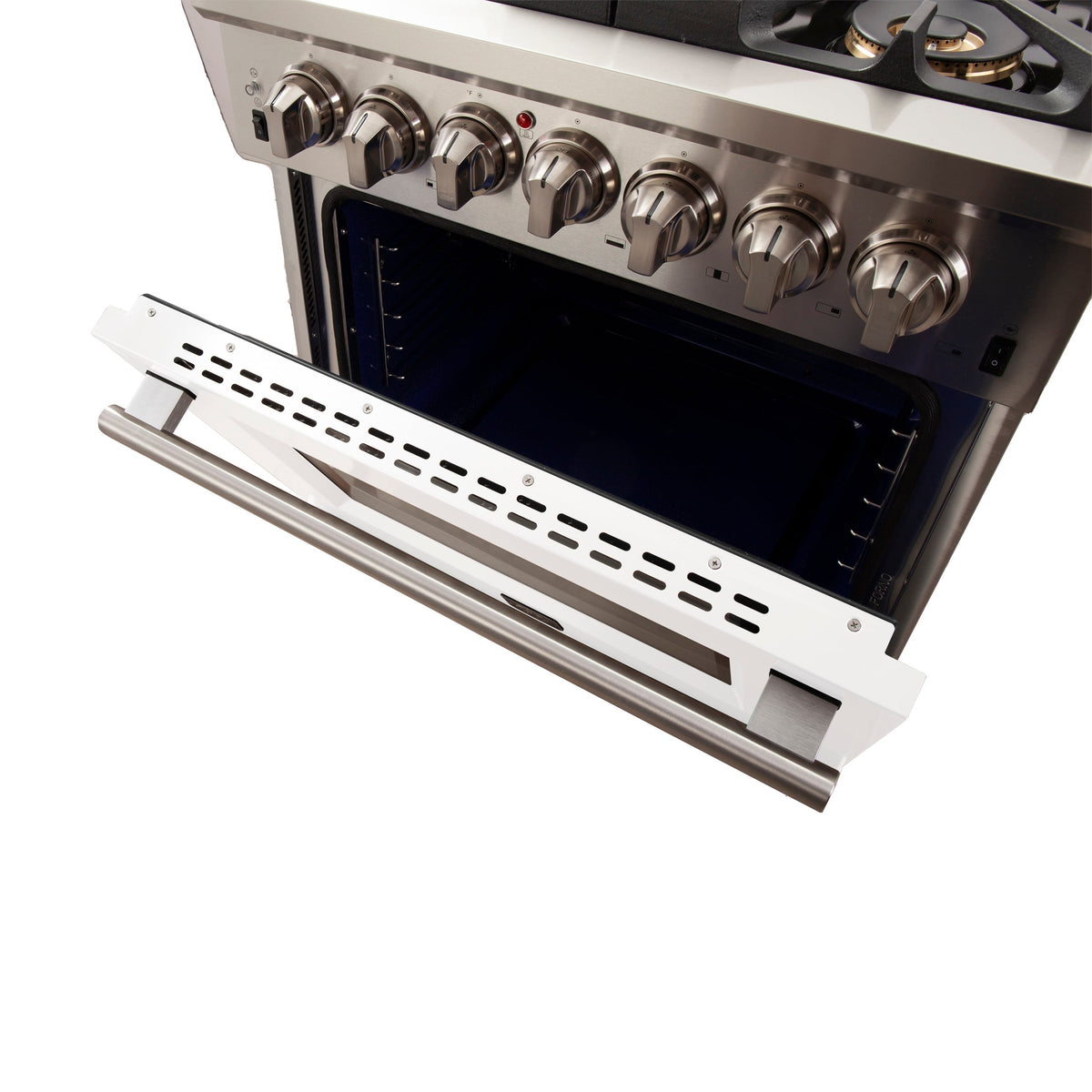 Forno Capriasca 30-Inch Freestanding Gas Range, 5 Burners, Convection Oven, Stainless Steel with White Door (FFSGS6260-30WHT)