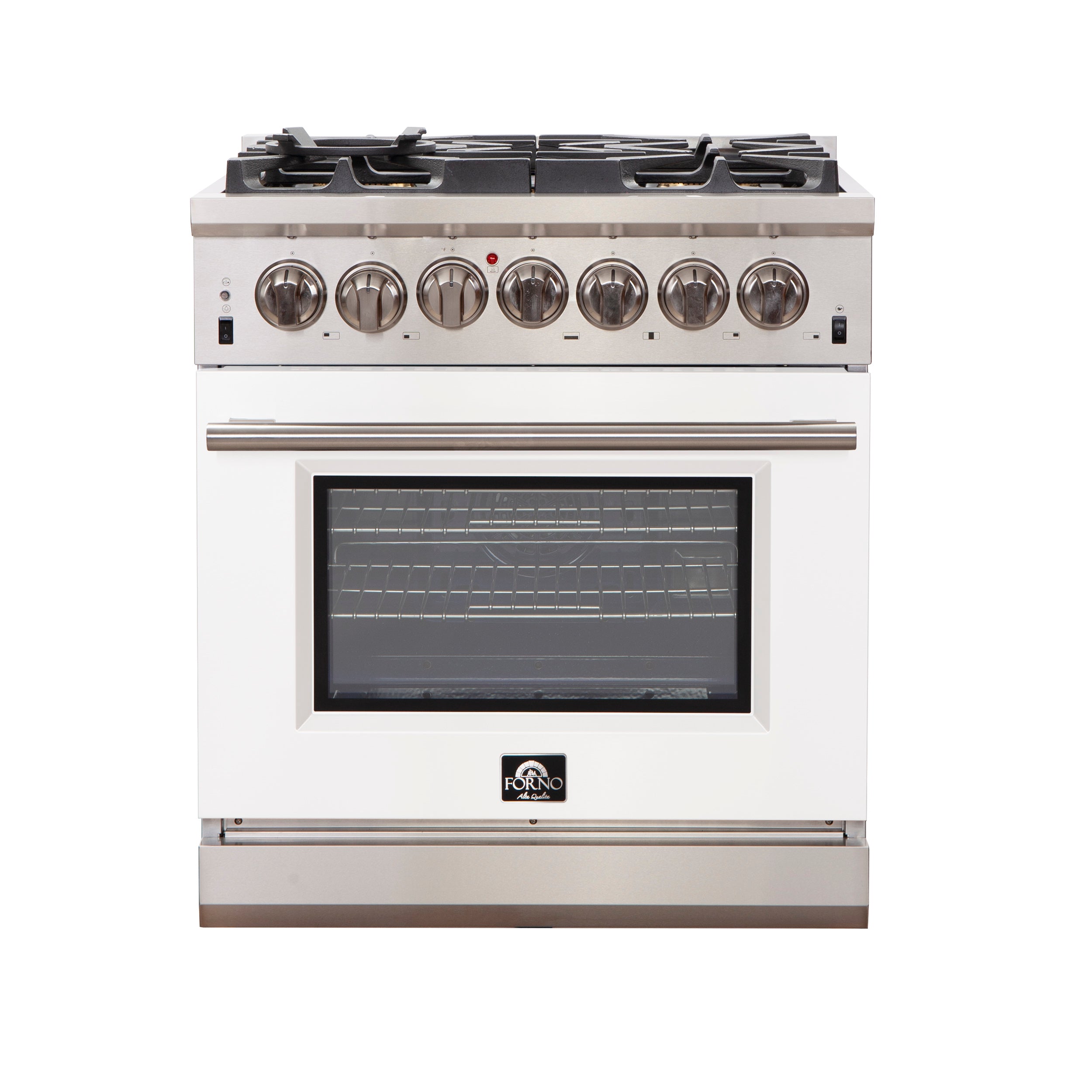 Forno 30-Inch Capriasca Gas Range with 5 Burners and Convection Oven in Stainless Steel with White Door (FFSGS6260-30WHT)