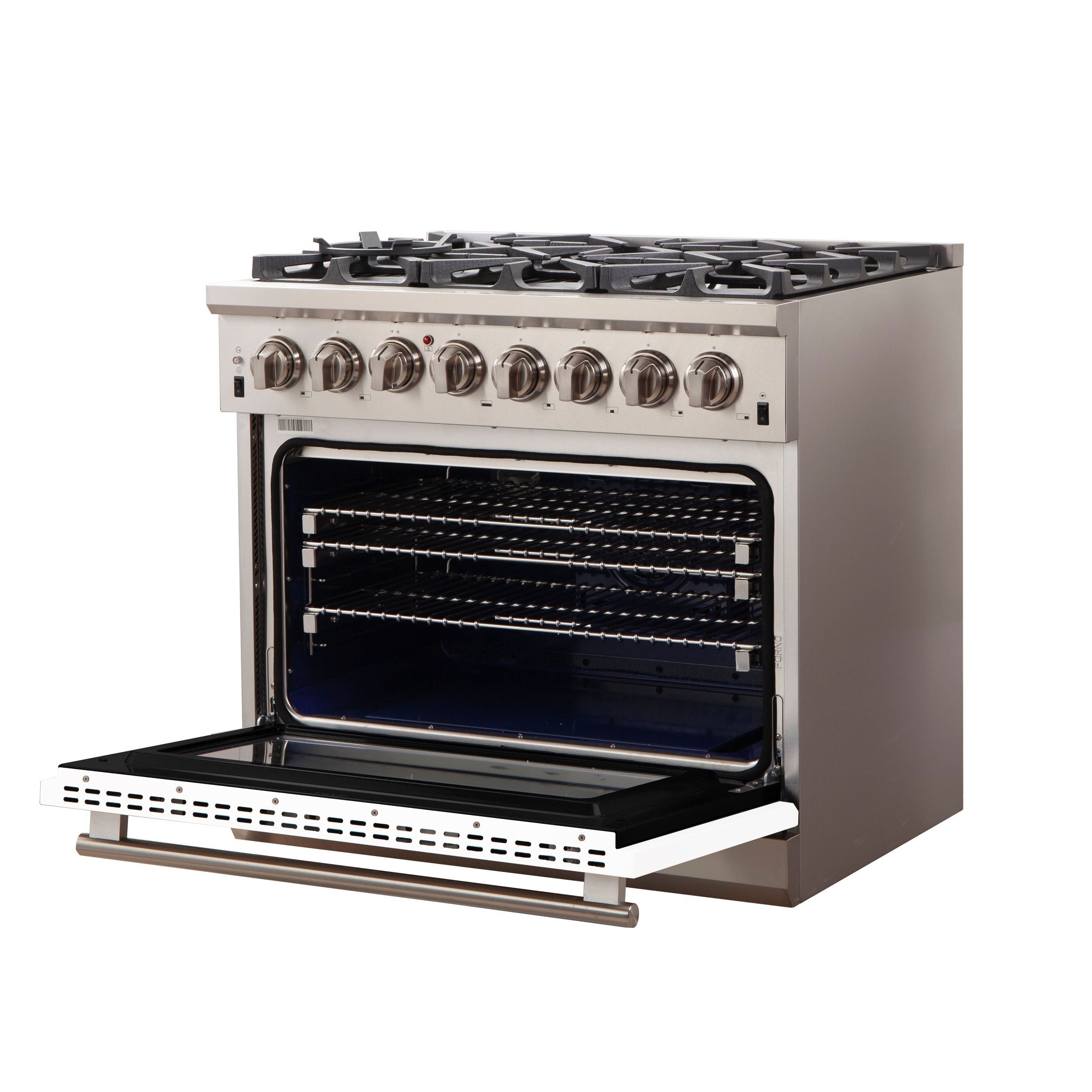 Forno 36-Inch Capriasca Dual Fuel Range with 6 Gas Burners and 240v Electric Oven in Stainless Steel with White Door (FFSGS6187-36WHT)