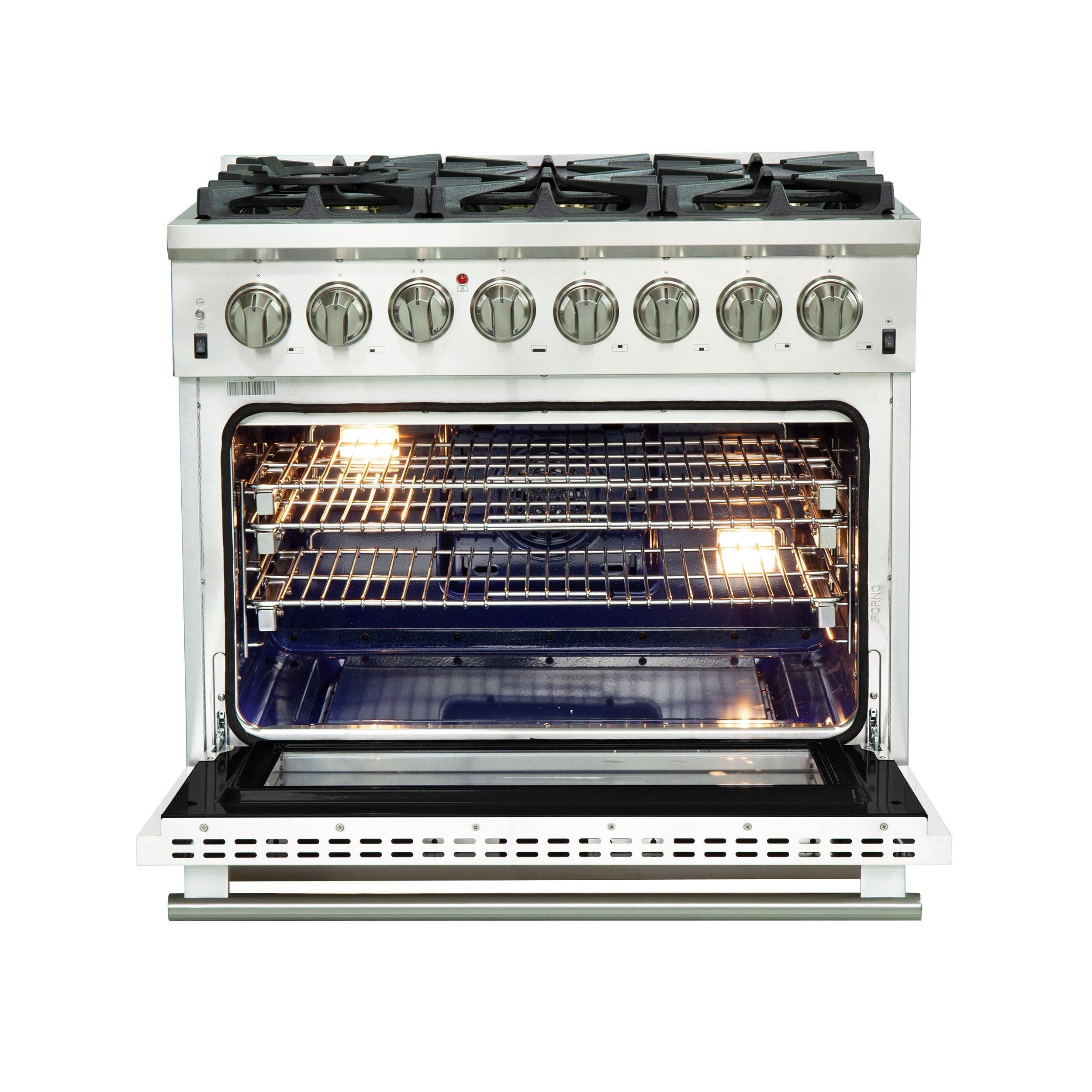 Forno 36-Inch Capriasca Dual Fuel Range with 6 Gas Burners and 240v Electric Oven in Stainless Steel with White Door (FFSGS6187-36WHT)