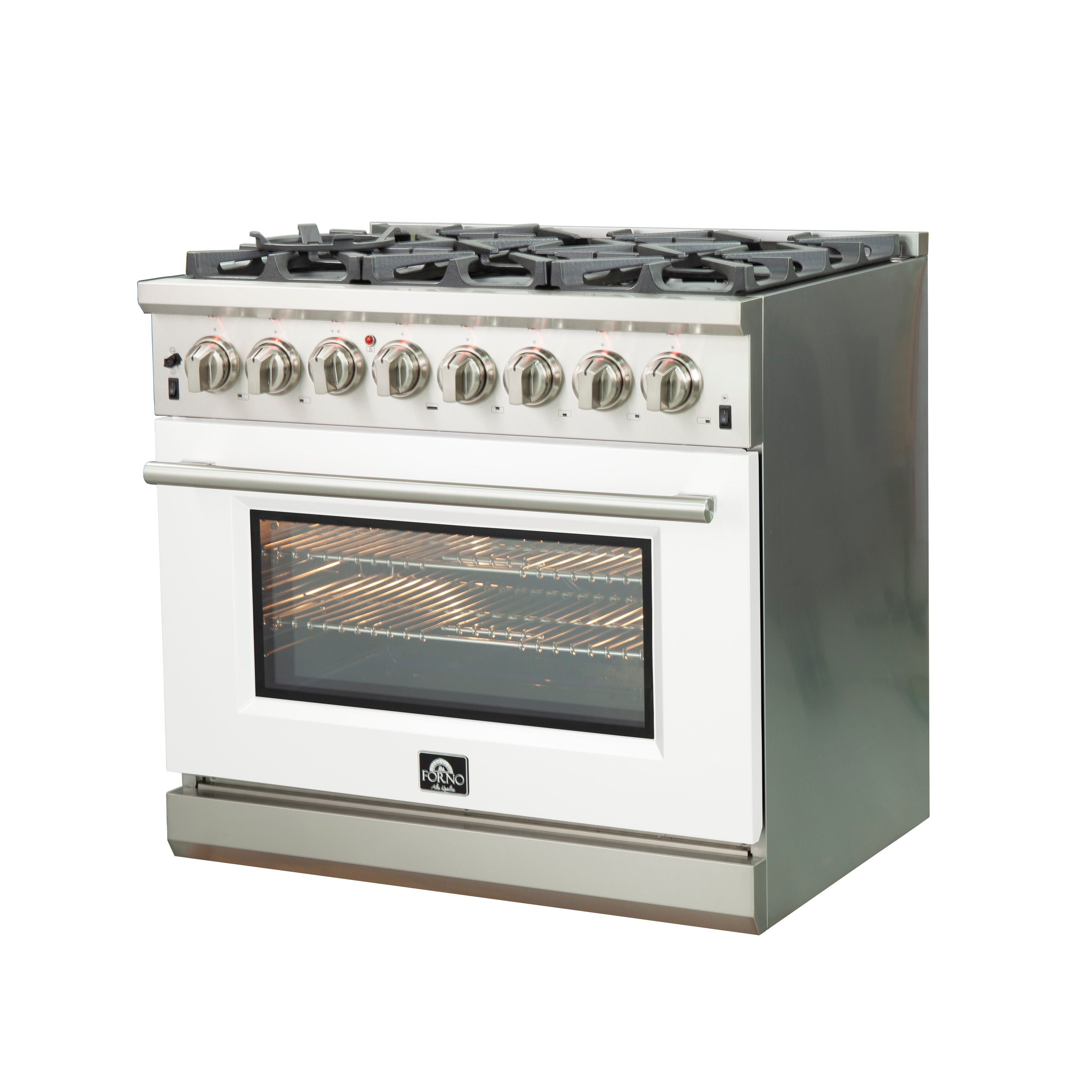 Forno 36-Inch Capriasca Dual Fuel Range with 6 Gas Burners and 240v Electric Oven in Stainless Steel with White Door (FFSGS6187-36WHT)