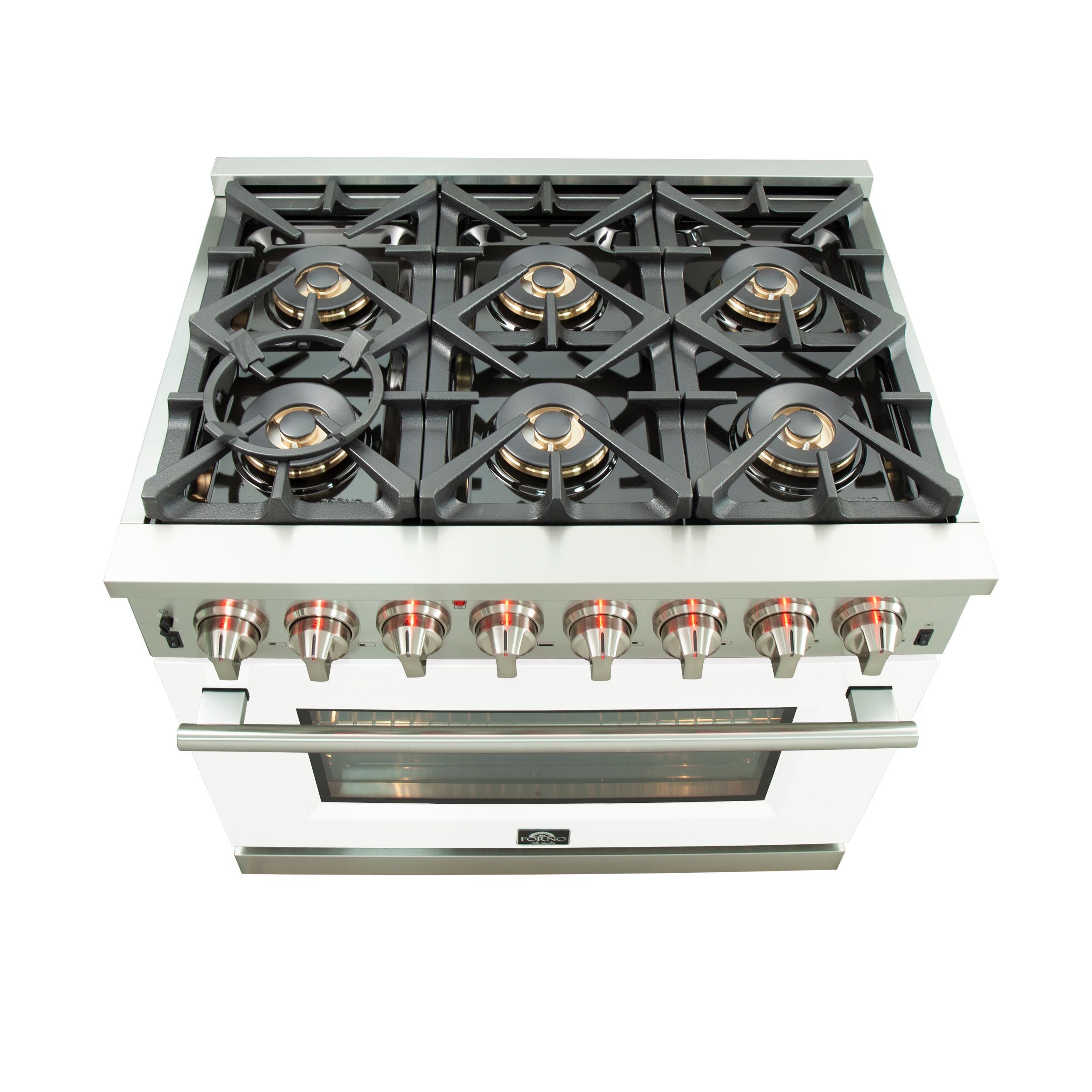Forno 36-Inch Capriasca Dual Fuel Range with 6 Gas Burners and 240v Electric Oven in Stainless Steel with White Door (FFSGS6187-36WHT)