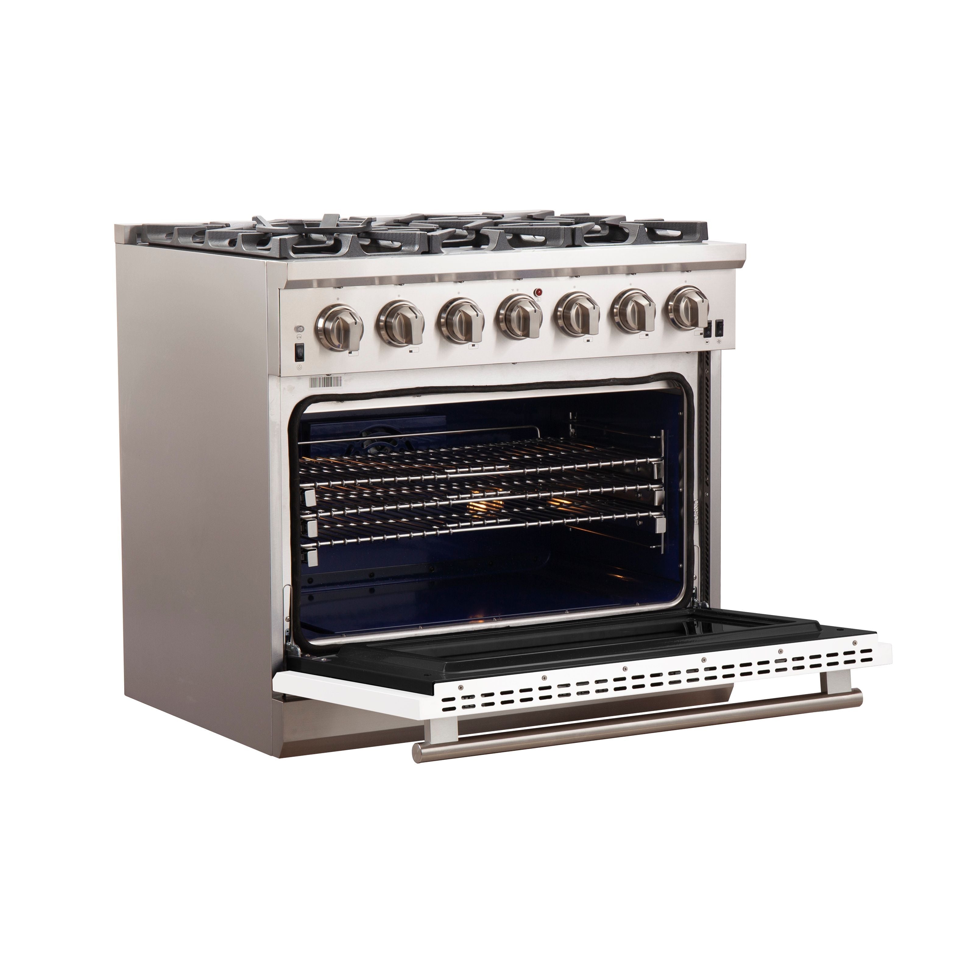 Forno 36-Inch Capriasca Gas Range with 6 Burners and Convection Oven in Stainless Steel with White Door (FFSGS6260-36WHT)