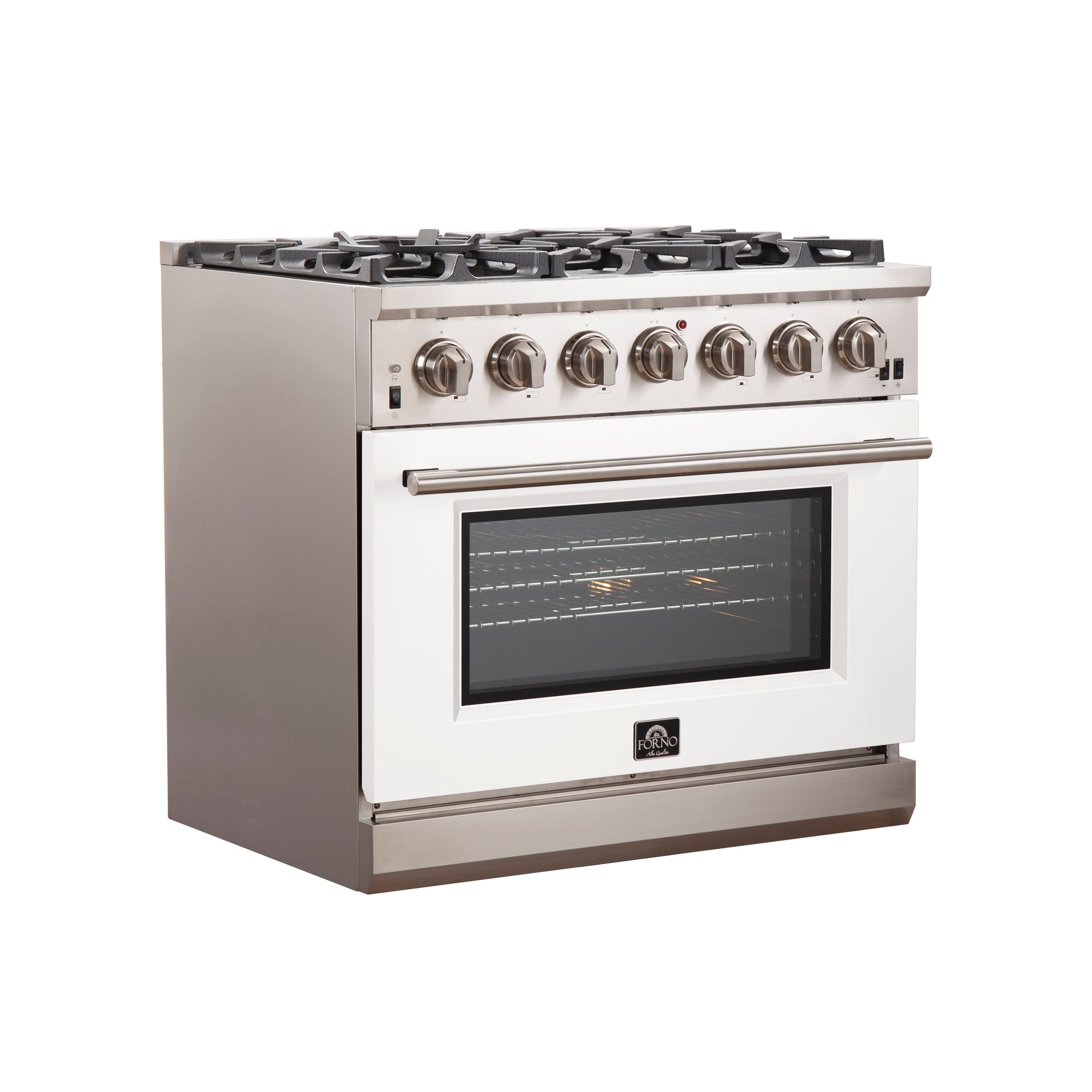 Forno 36-Inch Capriasca Gas Range with 6 Burners and Convection Oven in Stainless Steel with White Door (FFSGS6260-36WHT)