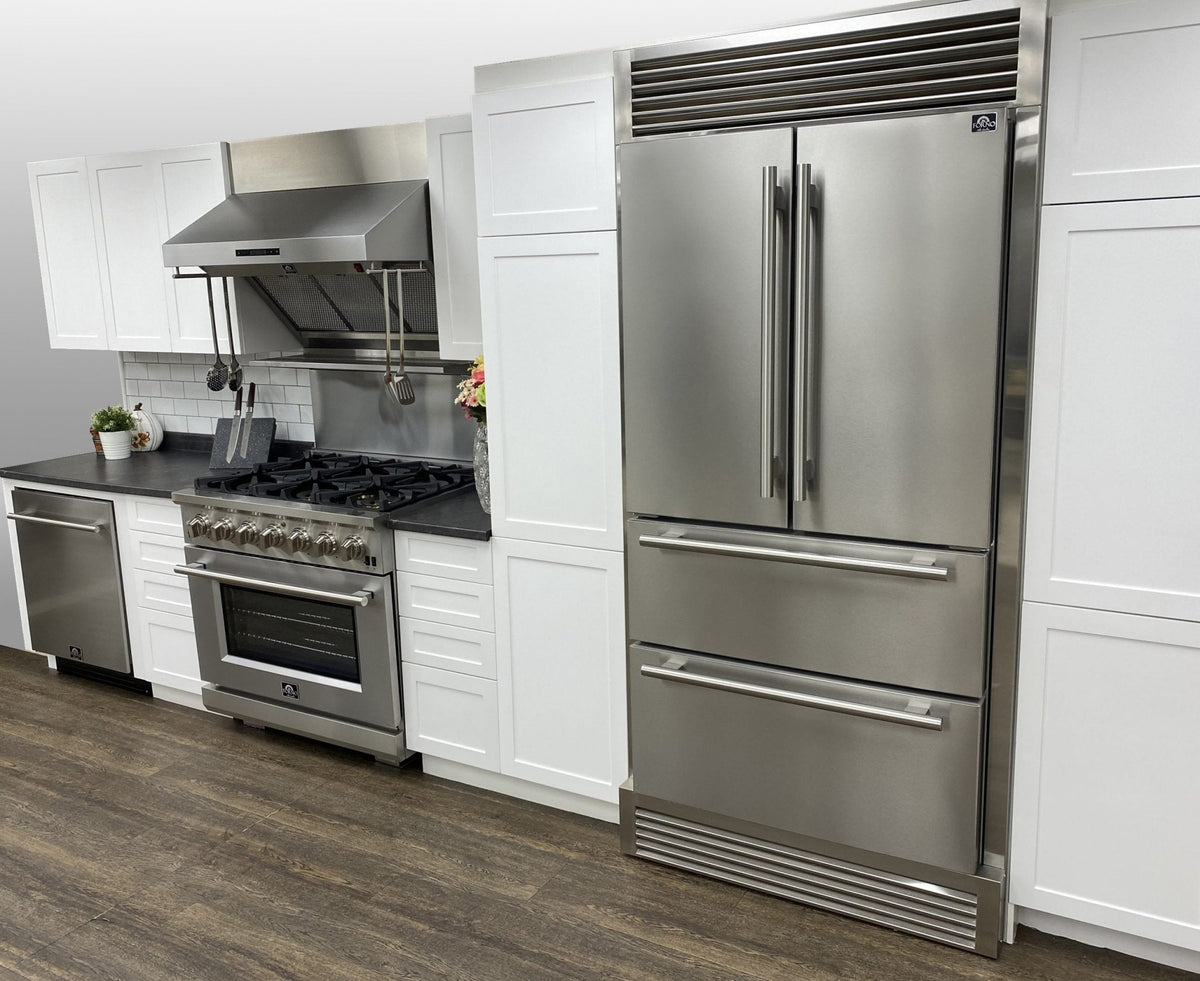 Forno 36-Inch French Door Refrigerator - 19 cu.ft with Double Freezer Drawer and Ice Maker - with 4-Inch Custom Grille (FFRBI1820-40SG)
