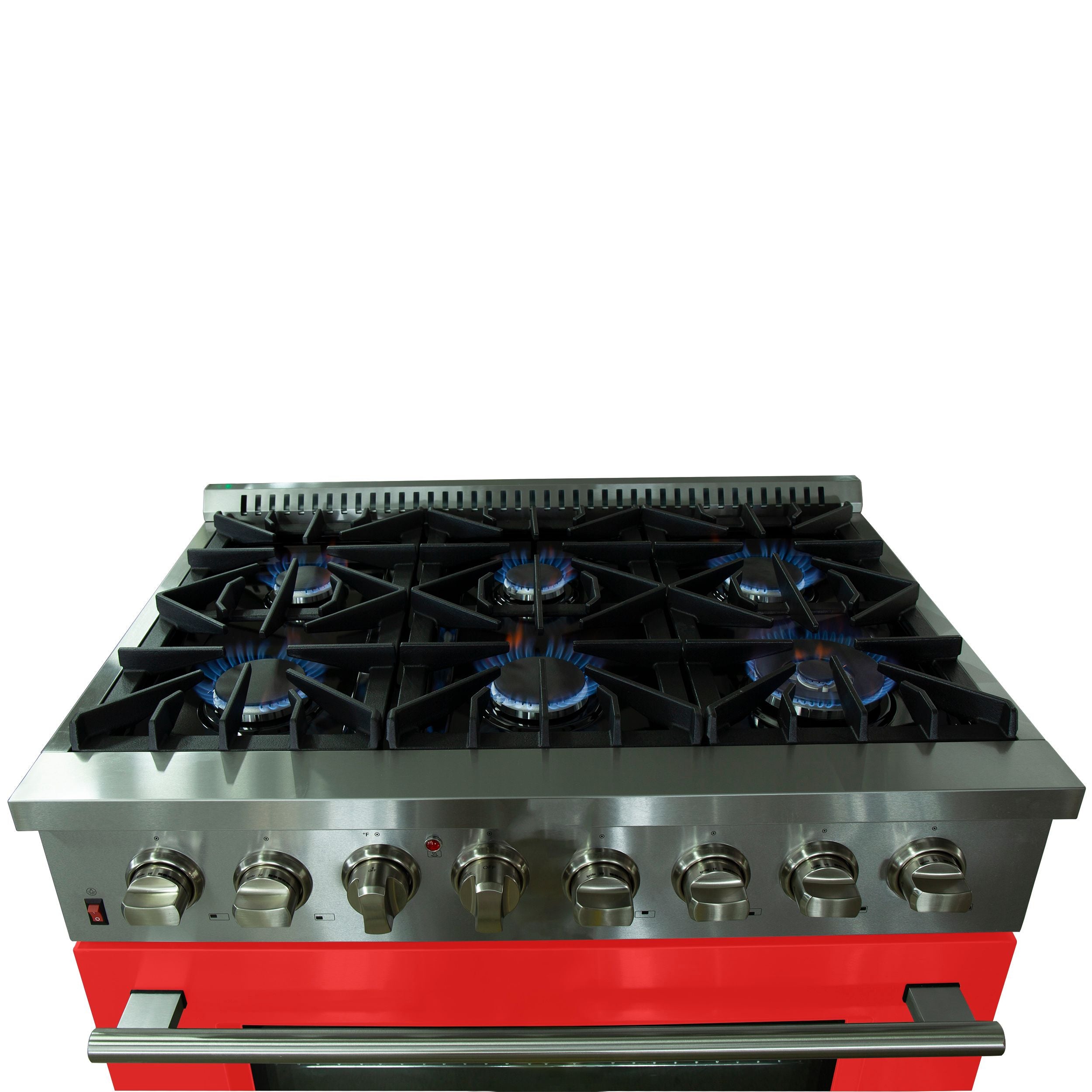 Forno 36-Inch Galiano Dual Fuel Range with 6 Gas Burners and 240v Electric Oven in Stainless Steel with Red Door (FFSGS6156-36RED)