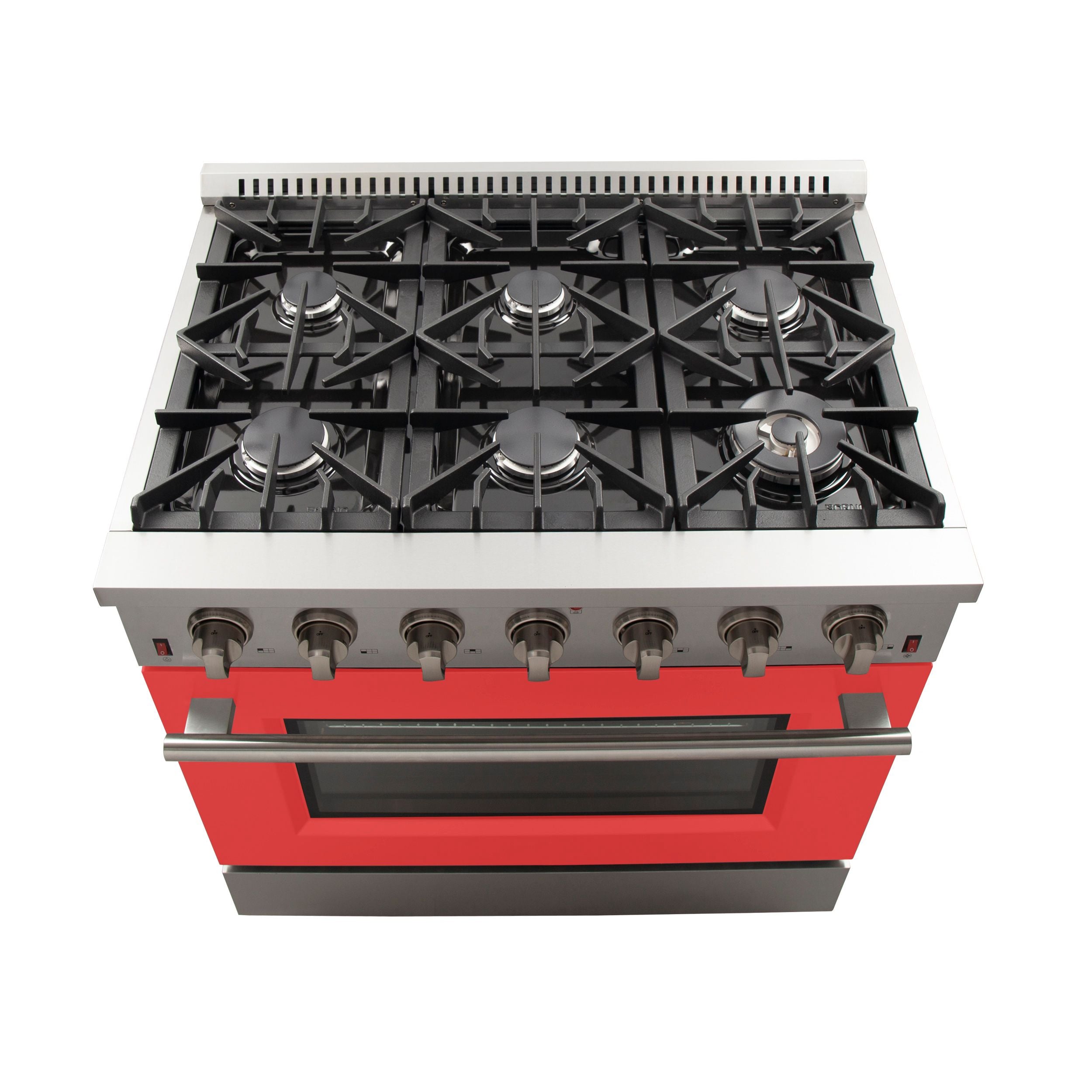 Forno 36-Inch Galiano Gas Range with 6 Gas Burners and Convection Oven in Stainless Steel with Red Door (FFSGS6244-36RED)