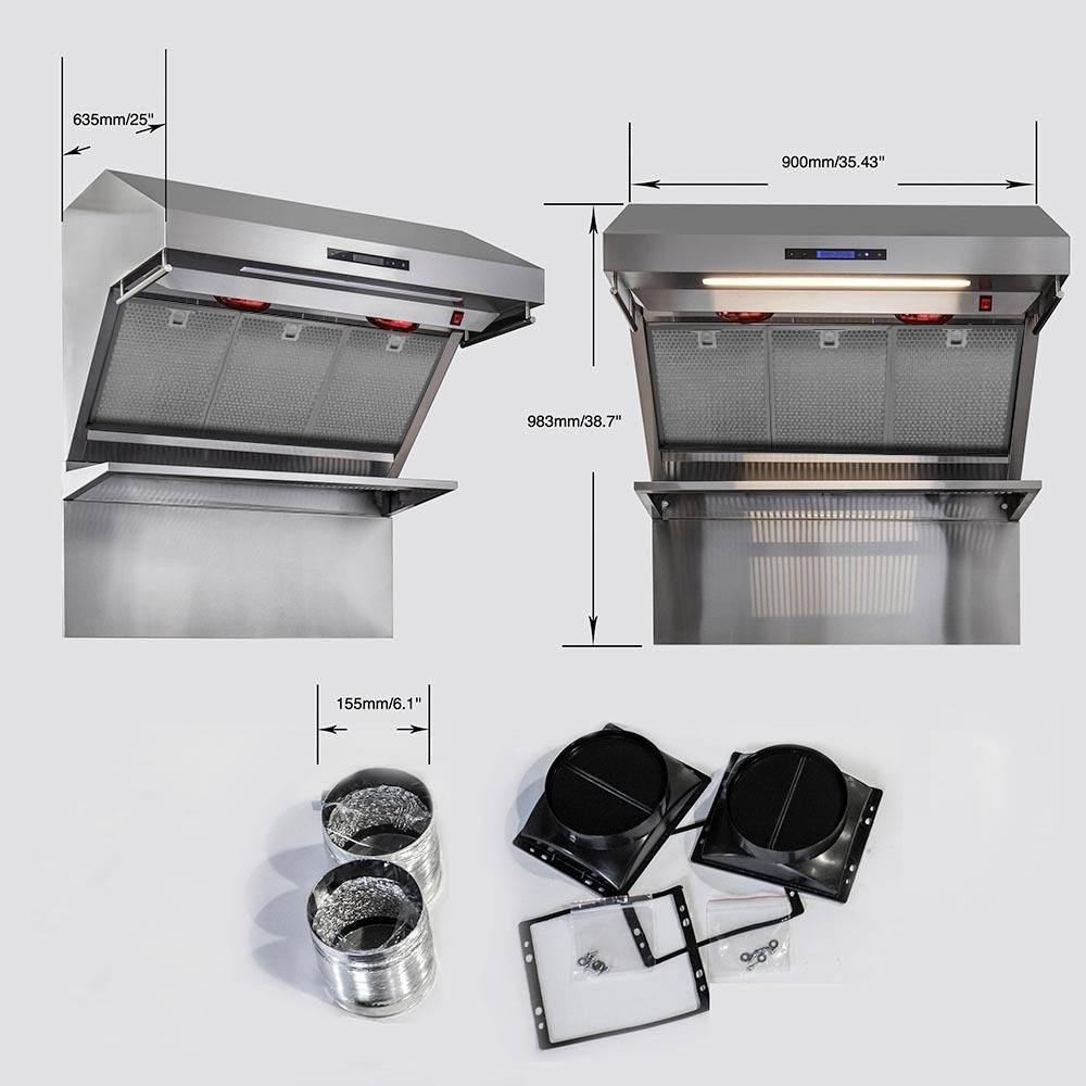 Forno Savona 36-Inch Wall Mount Range Hood with Red Light Warmer, Shelf/Backsplash, and 1200 CFM Motor (FRHWM5029-36HB)