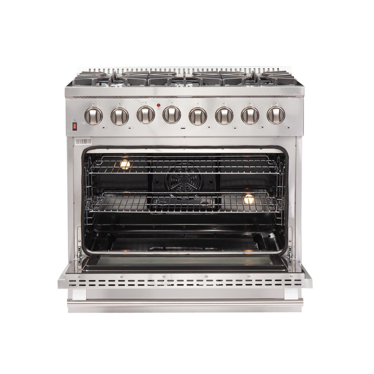 Forno 4-Piece Appliance Package - 36-Inch Dual Fuel Range, Refrigerator, 24-Inch Microwave Drawer, & 3-Rack Dishwasher in Stainless Steel