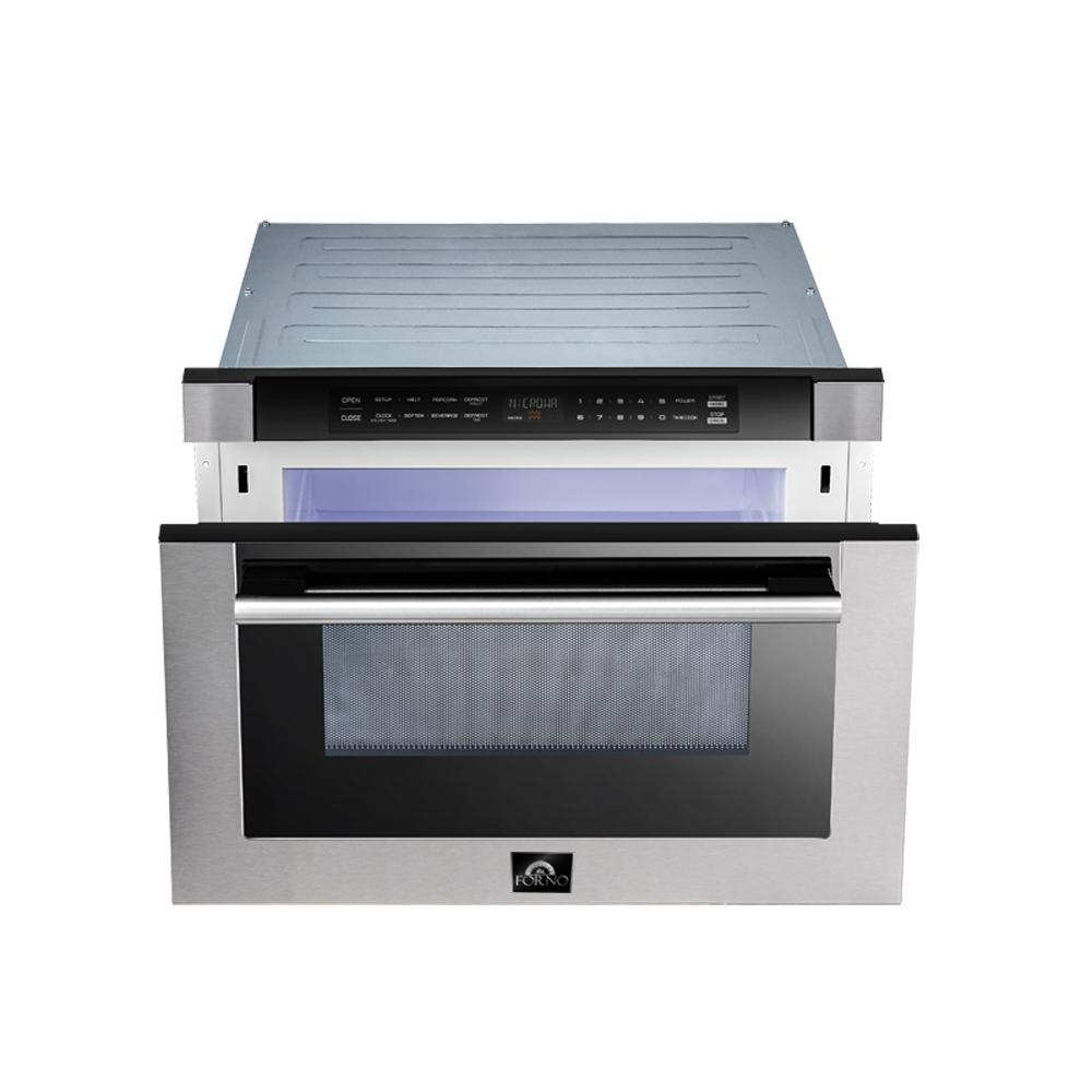 Forno 4-Piece Pro Appliance Package - 30-Inch Dual Fuel Range, Refrigerator with Water Dispenser, 24-Inch Microwave Drawer, & 3-Rack Dishwasher in Stainless Steel