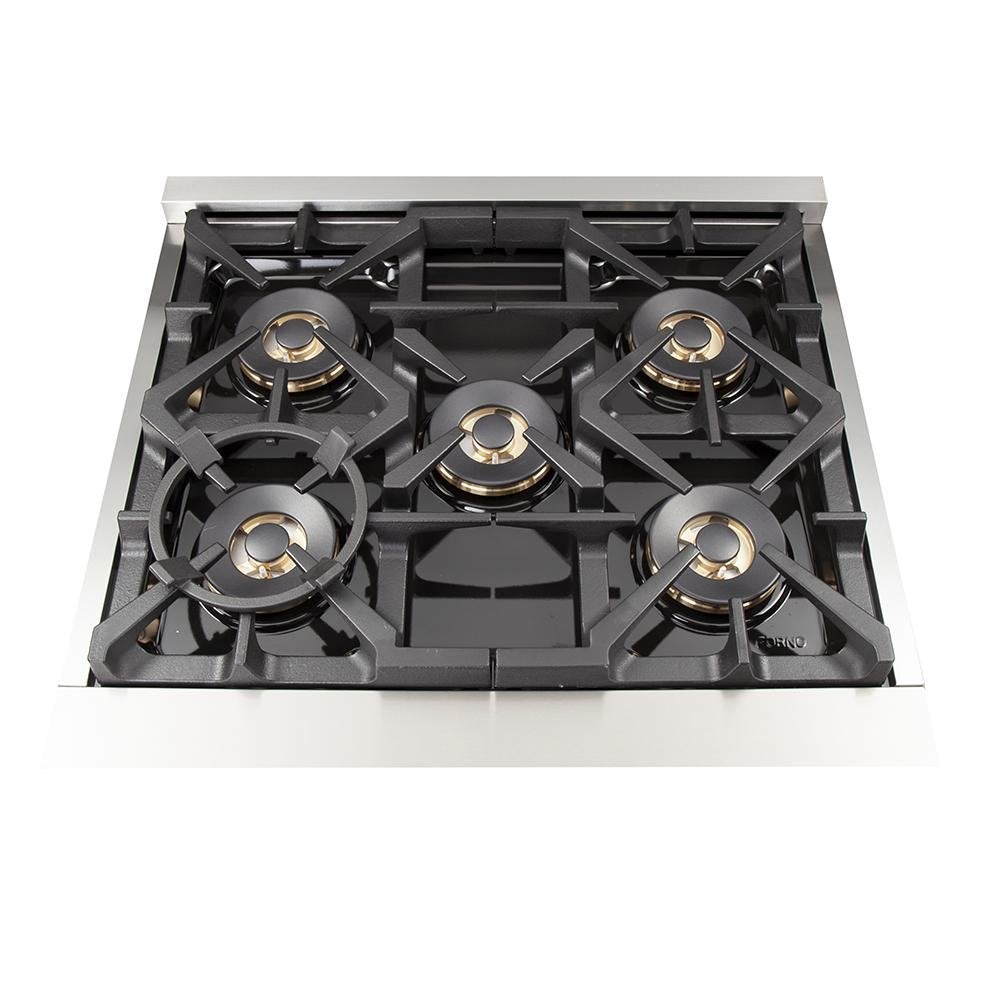 Forno 4-Piece Pro Appliance Package - 30-Inch Gas Range, Refrigerator with Water Dispenser, 24-Inch Microwave Drawer, & 3-Rack Dishwasher in Stainless Steel