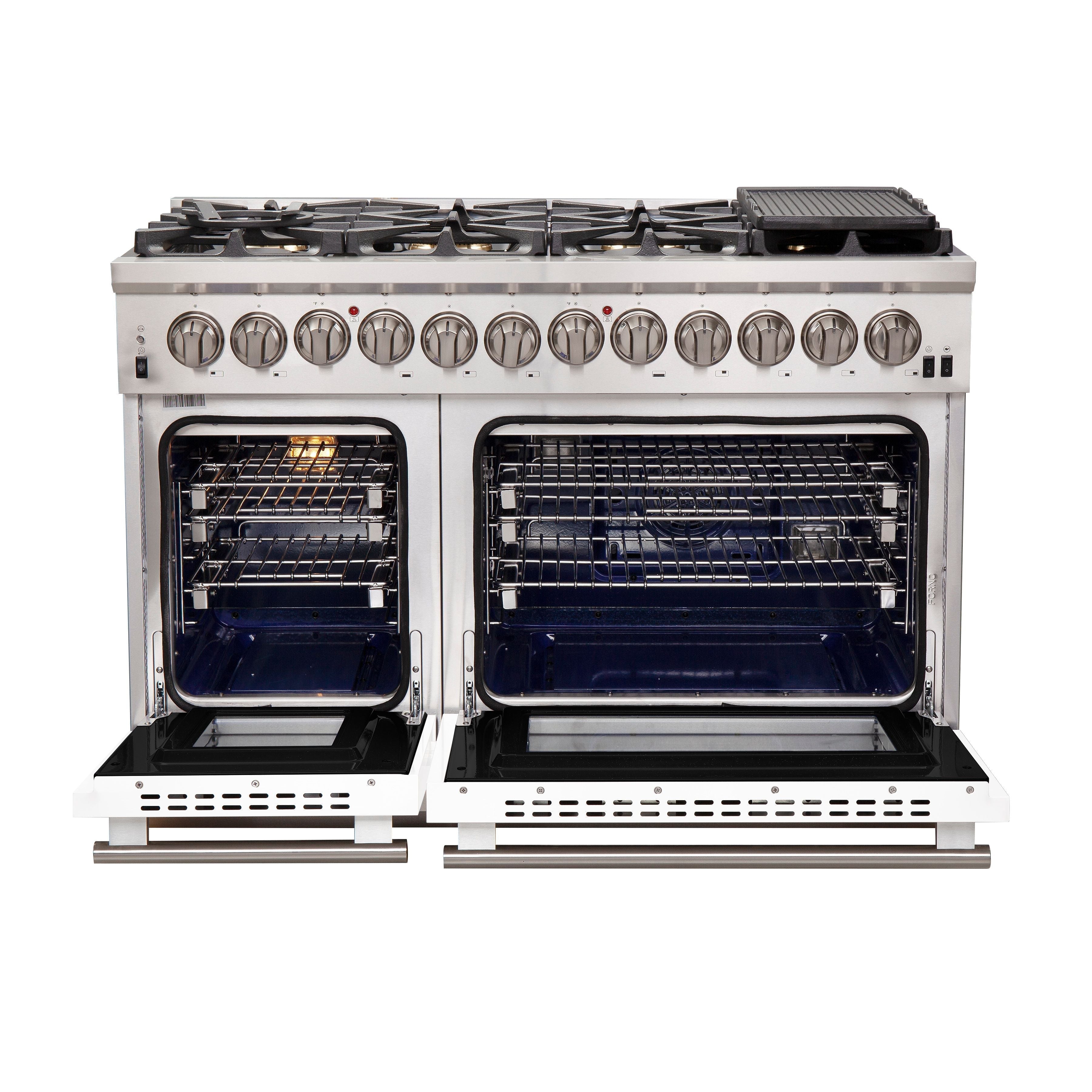Forno 48-Inch Capriasca Dual Fuel Range with 8 Gas Burners and 240v Electric Oven in Stainless Steel with White Door (FFSGS6187-48WHT)