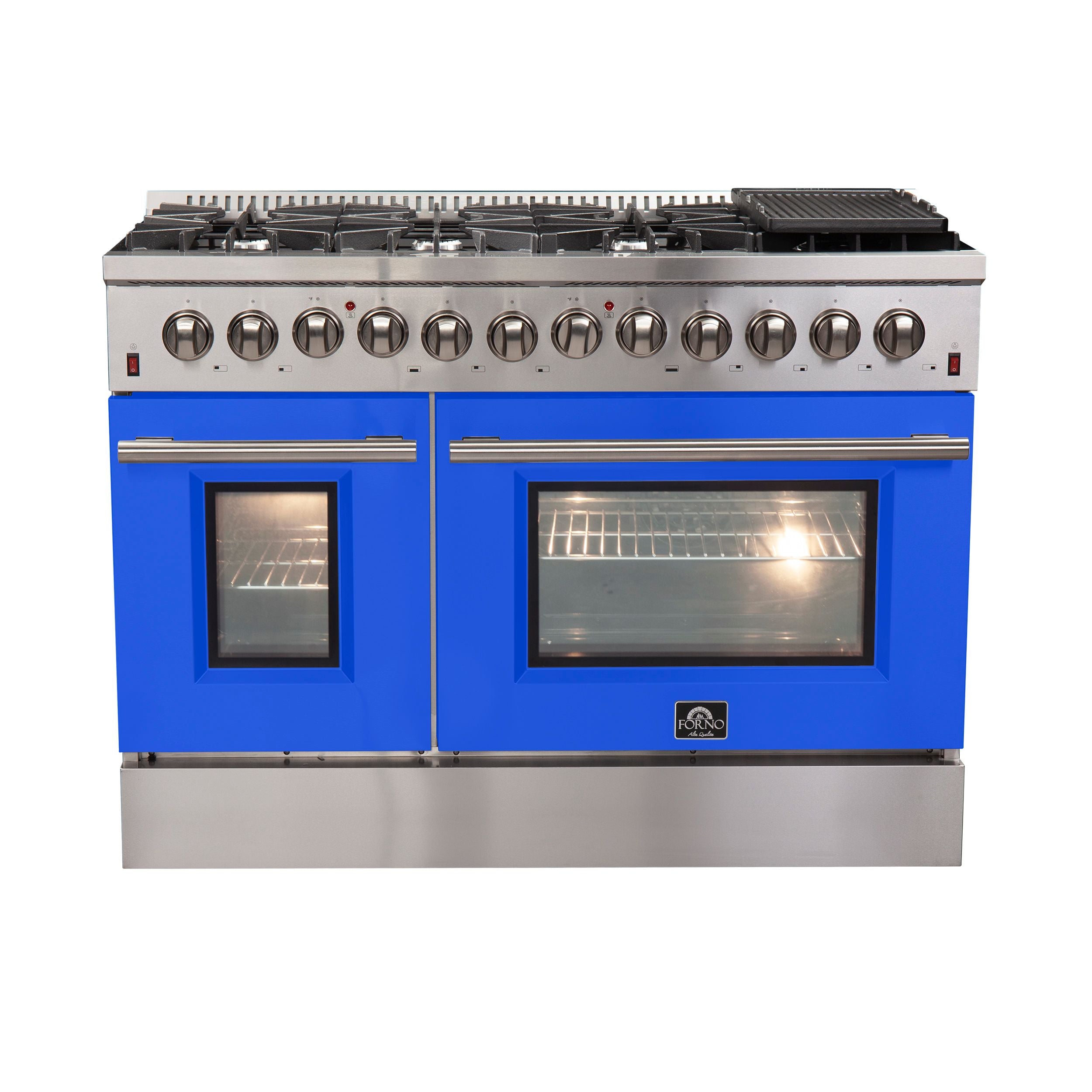 Forno 48-Inch Galiano Dual Fuel Range with 8 Gas Burners and 240v Electric Oven in Stainless Steel with Blue Door (FFSGS6156-48BLU)