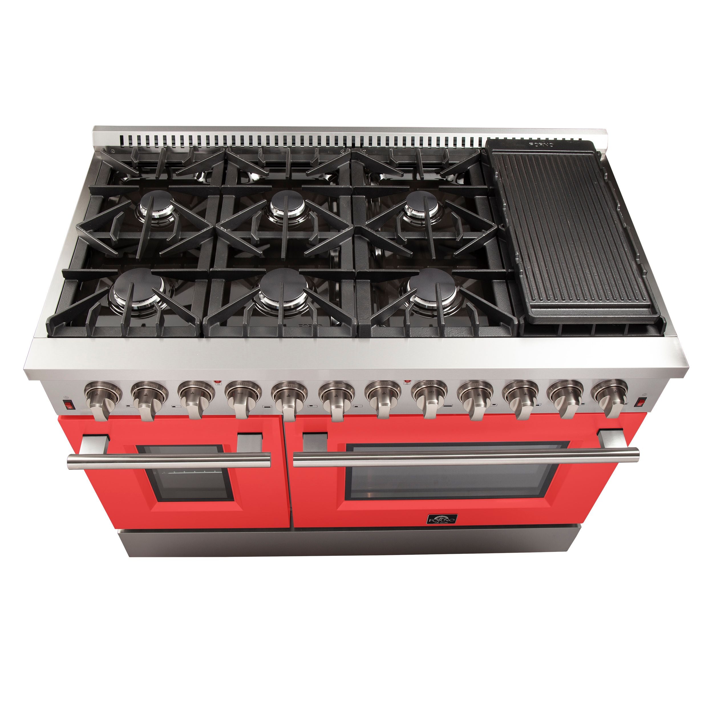 Forno 48-Inch Galiano Dual Fuel Range with 8 Gas Burners and 240v Electric Oven in Stainless Steel with Door (FFSGS6156-48RED)
