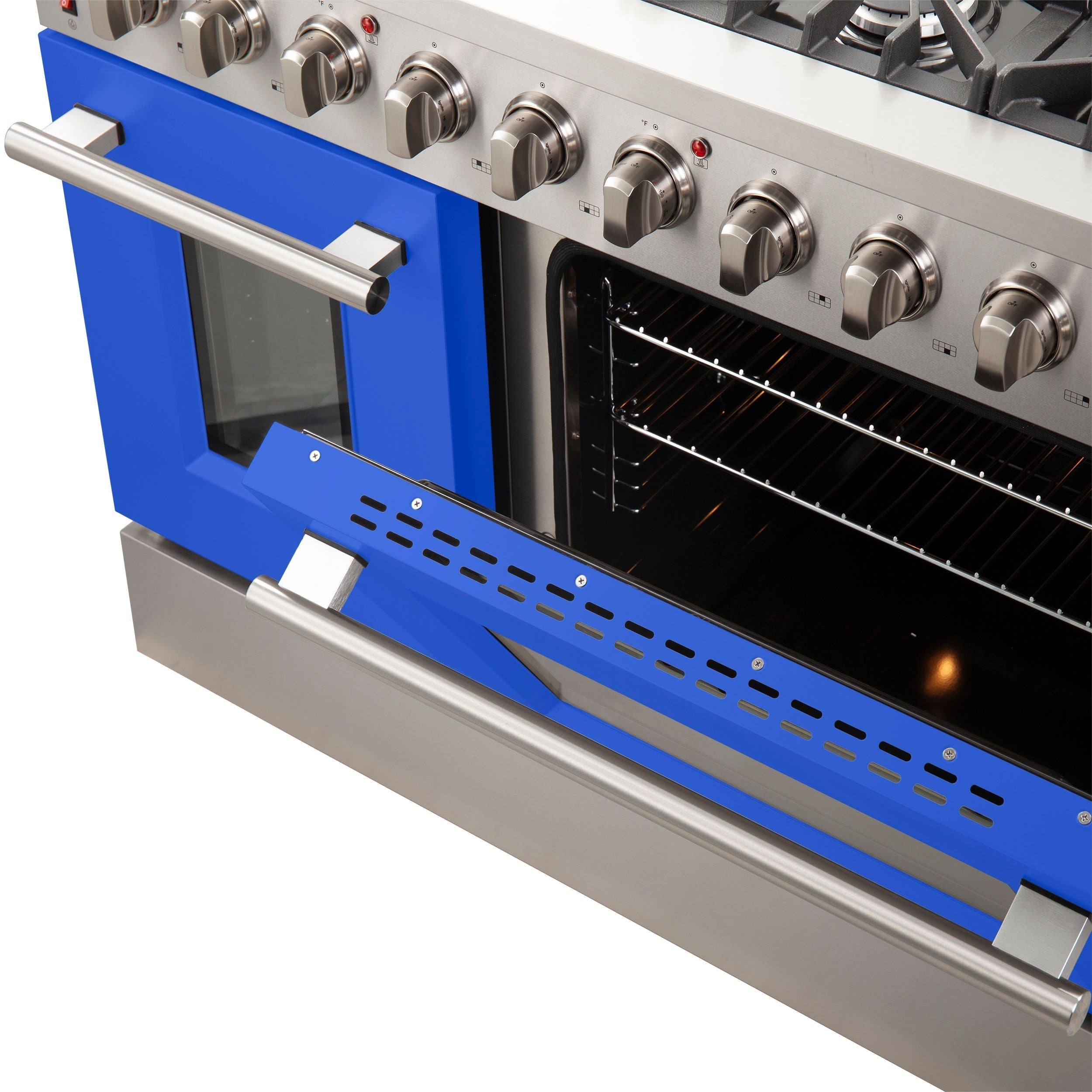 Forno 48-Inch Galiano Gas Range with 8 Gas Burners and Convection Oven in Stainless Steel with Blue Door (FFSGS6244-48BLU)