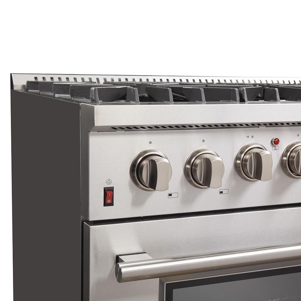 Forno 3-Piece Appliance Package - 36-Inch Dual Fuel Range, Refrigerator with Water Dispenser, & Wall Mount Hood in Stainless Steel