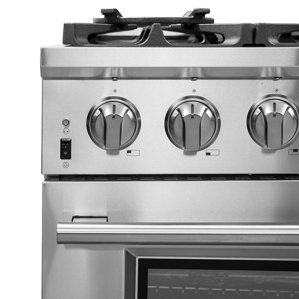 Forno 5-Piece Pro Appliance Package - 36-Inch Dual Fuel Range, Refrigerator, Wall Mount Hood, 24-Inch Microwave Oven, & 3-Rack Dishwasher in Stainless Steel