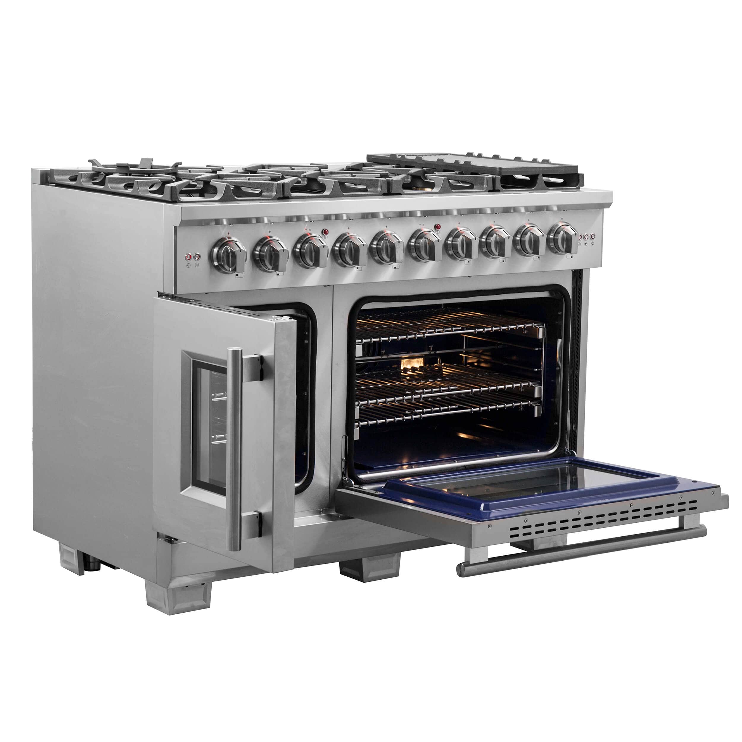 Forno 48-Inch Capriasca Gas Range with 8 Burners, 160,000 BTUs, & French Door Gas Oven in Stainless Steel (FFSGS6460-48)