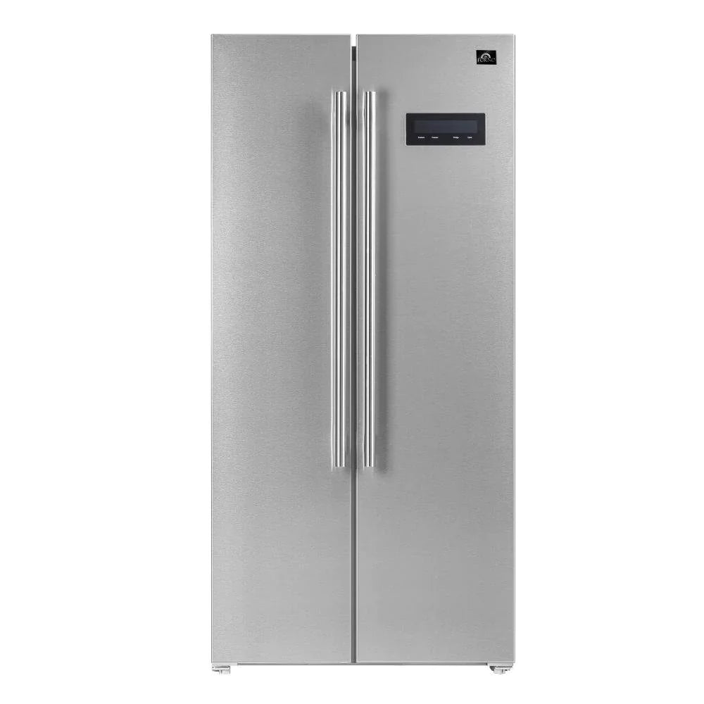 Forno Espresso 3-Piece Appliance Package - 30-Inch Electric Range with 5.0 Cu.Ft. Electric Oven, Built-In Refrigerator, and Under Cabinet Range Hood in Stainless Steel with Antique Brass Trim