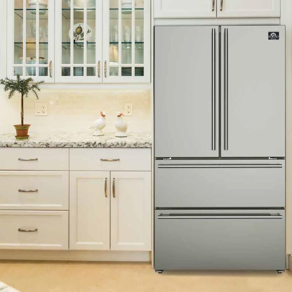 Forno 4-Piece Pro Appliance Package - 30-Inch Gas Range, Refrigerator, 24-Inch Microwave Oven, & 3-Rack Dishwasher in Stainless Steel