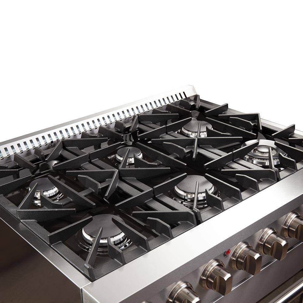 Forno 5-Piece Appliance Package - 36-Inch Dual Fuel Range, Wall Mount Range Hood, 36-Inch Refrigerator, Dishwasher, and 24-Inch Microwave Drawer in Stainless Steel