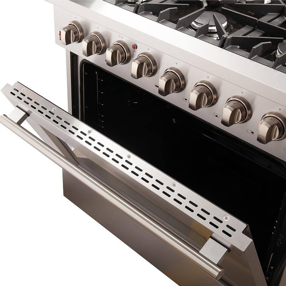 Forno 5-Piece Appliance Package - 36-Inch Dual Fuel Range, Wall Mount Range Hood, 36-Inch Refrigerator, Dishwasher, and 24-Inch Microwave Drawer in Stainless Steel
