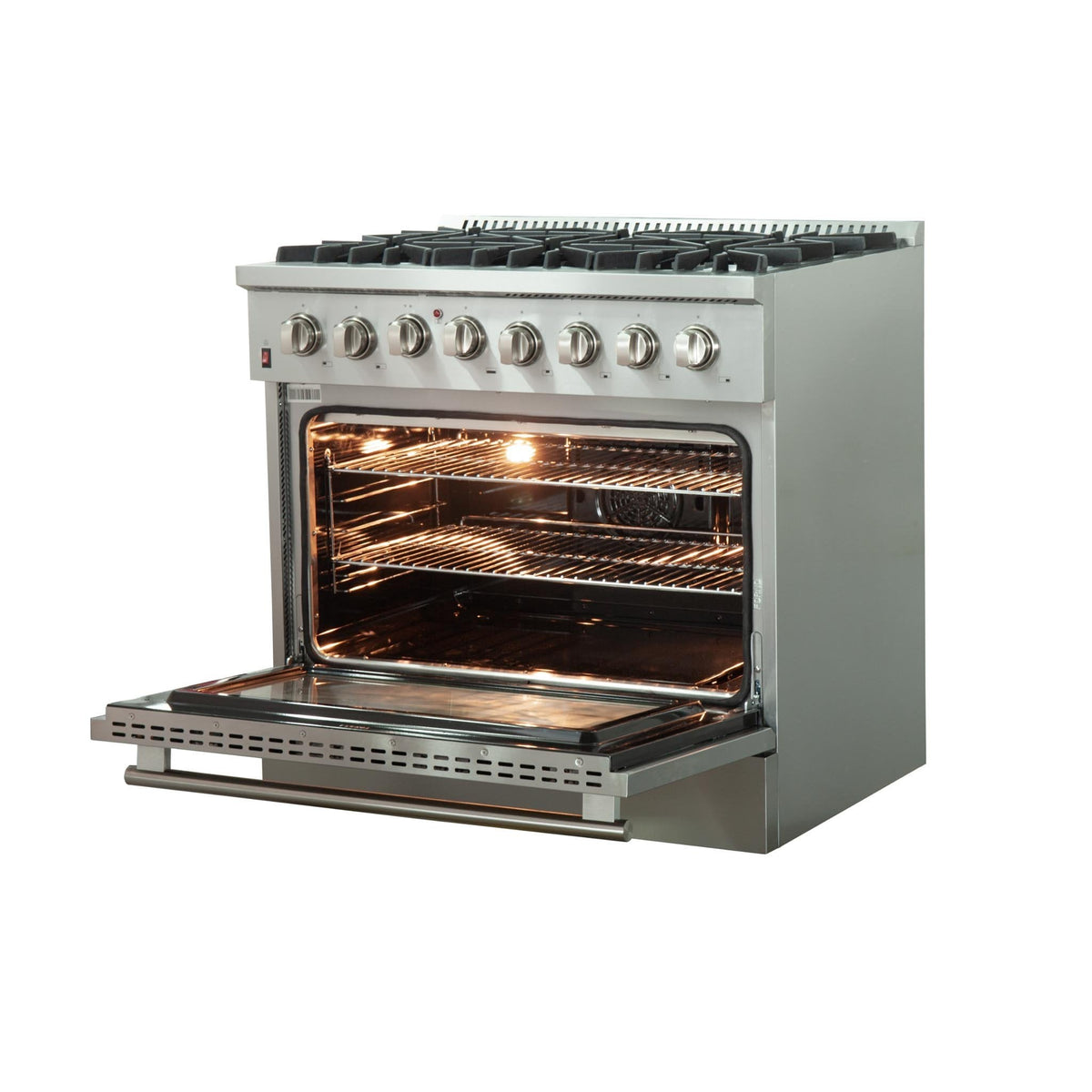 Forno 5-Piece Appliance Package - 36-Inch Dual Fuel Range, Wall Mount Range Hood, 36-Inch Refrigerator, Dishwasher, and 24-Inch Microwave Drawer in Stainless Steel