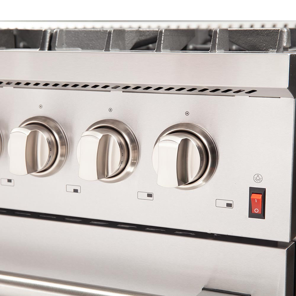 Forno 5-Piece Appliance Package - 48-Inch Dual Fuel Range, Wall Mount Range Hood, 36-Inch Refrigerator, Dishwasher, and 30-Inch Microwave Drawer in Stainless Steel