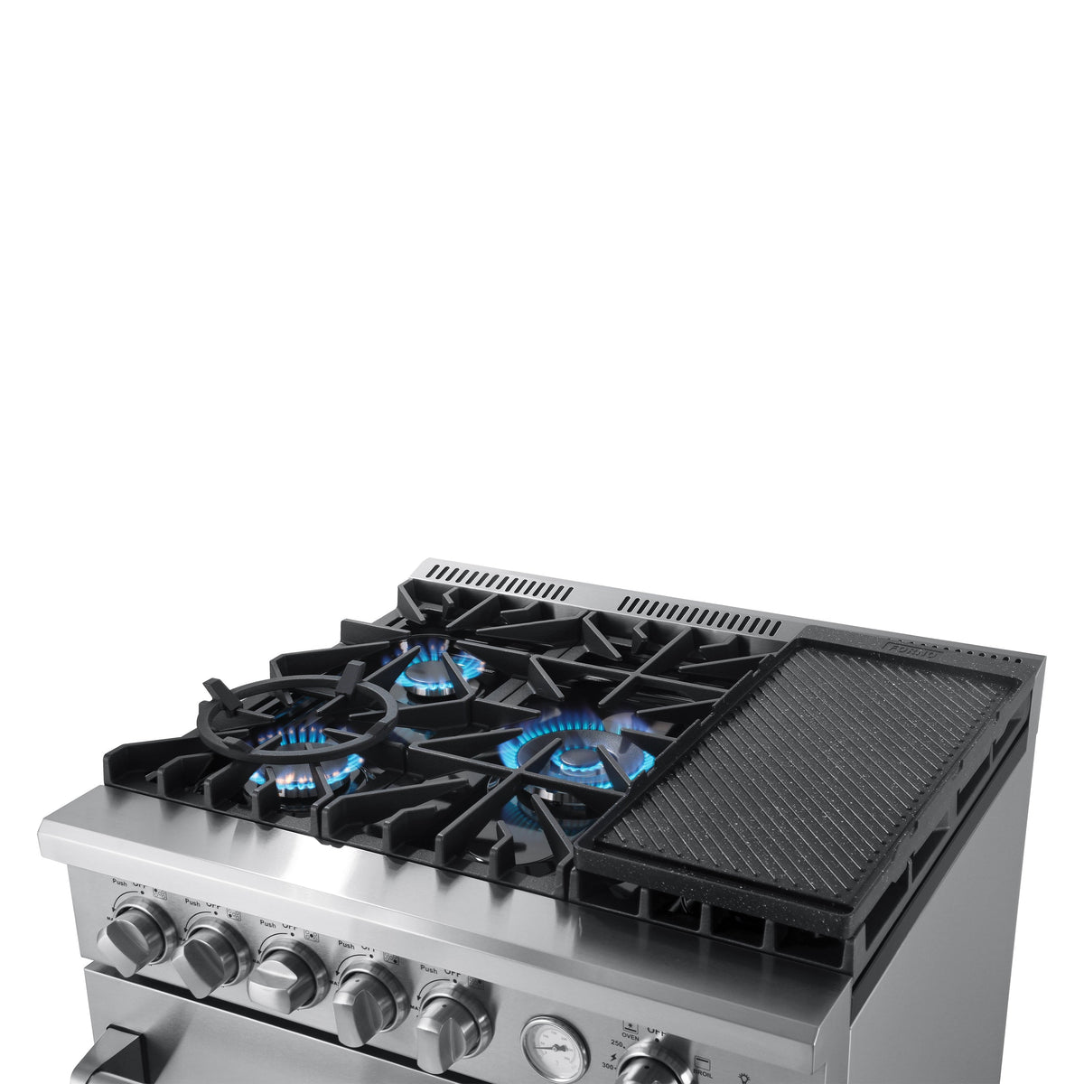 Forno 3-Piece Appliance Package - 30-Inch Gas Range with Air Fryer, Pro-Style Refrigerator, and Dishwasher in Stainless Steel