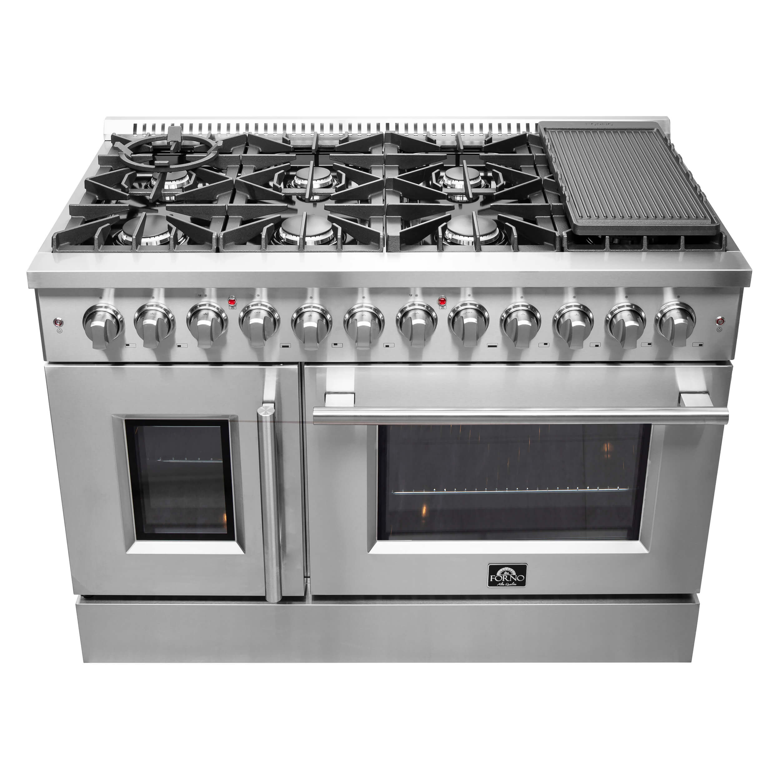 Forno 48-Inch Galiano Dual Fuel Range with 8 Gas Burner Cooktop,  & 6.58 Cu.Ft. Double Ovens in Stainless Steel (FFSGS6356-48)