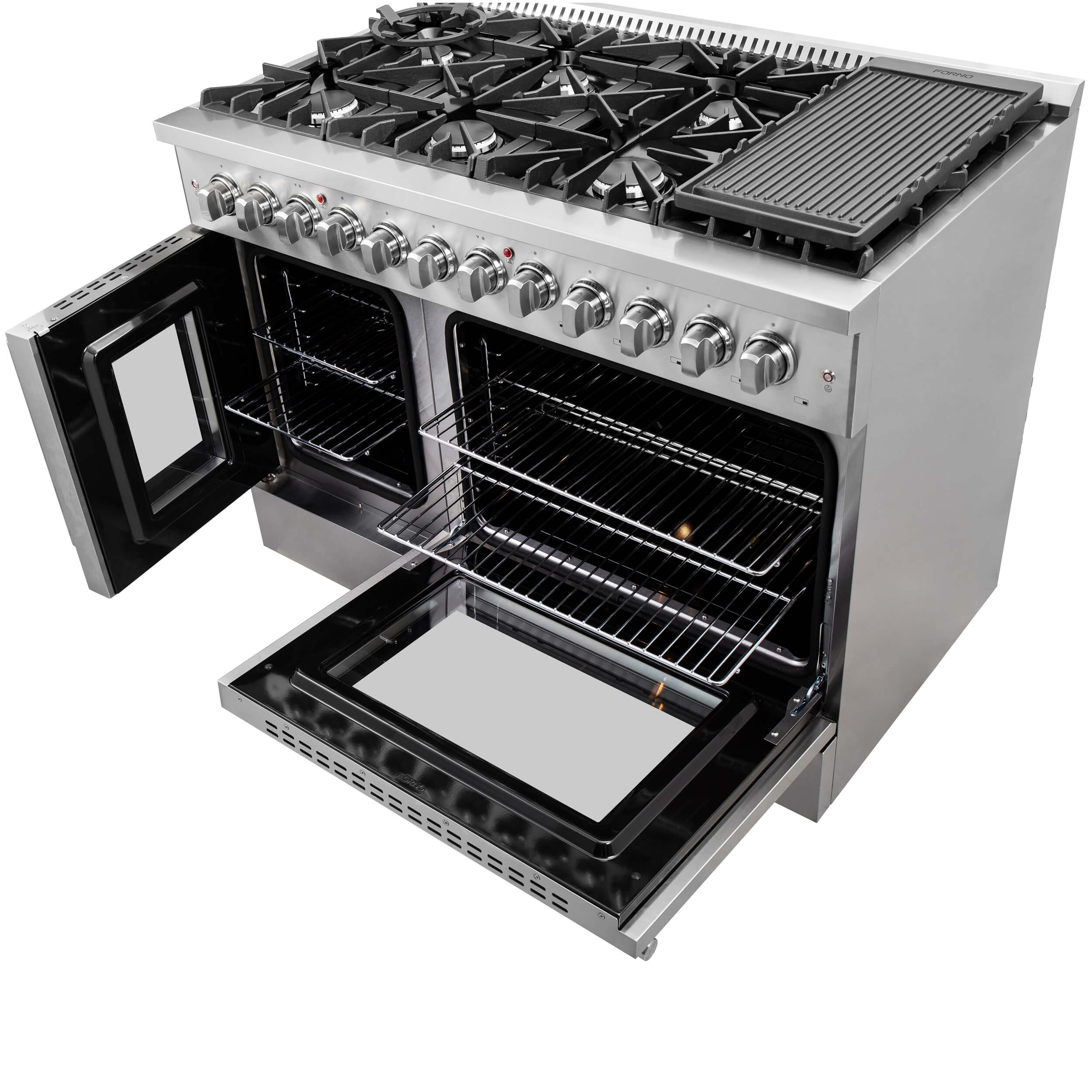 Forno 48-Inch Galiano Dual Fuel Range with 8 Gas Burner Cooktop,  & 6.58 Cu.Ft. Double Ovens in Stainless Steel (FFSGS6356-48)