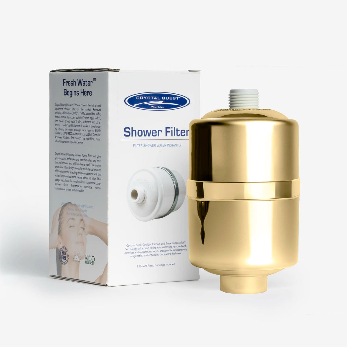 Crystal Quest Shower Filter, 2 GPM, With or Without Shower Head, White, Chrome, Black or Gold