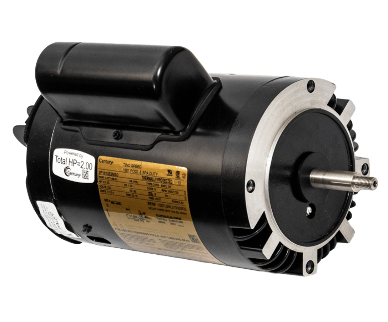 Hayward SPX1615Z2MS 2 HP Pump Motor 2-Speed Threaded Shaft for Super Pumps SP2600X