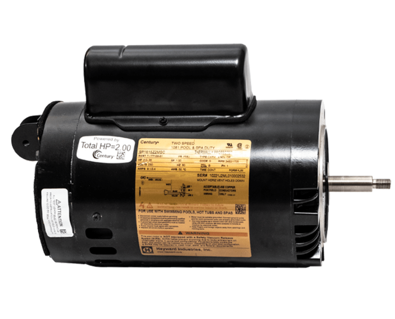 Hayward SPX1615Z2MS 2 HP Pump Motor 2-Speed Threaded Shaft for Super Pumps SP2600X