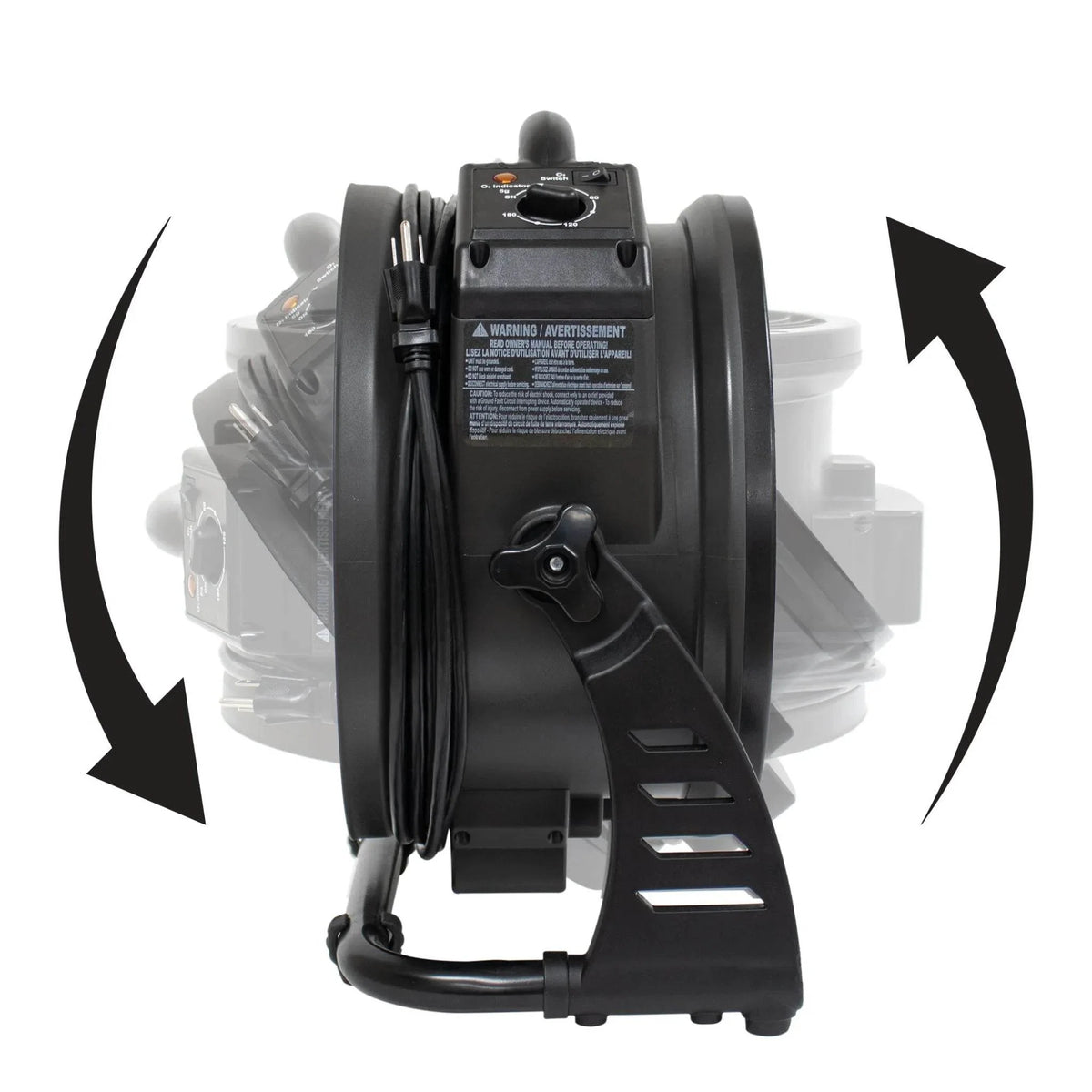 XPOWER cordless axial air mover with ozone generator M-25B - 360-degree rotation