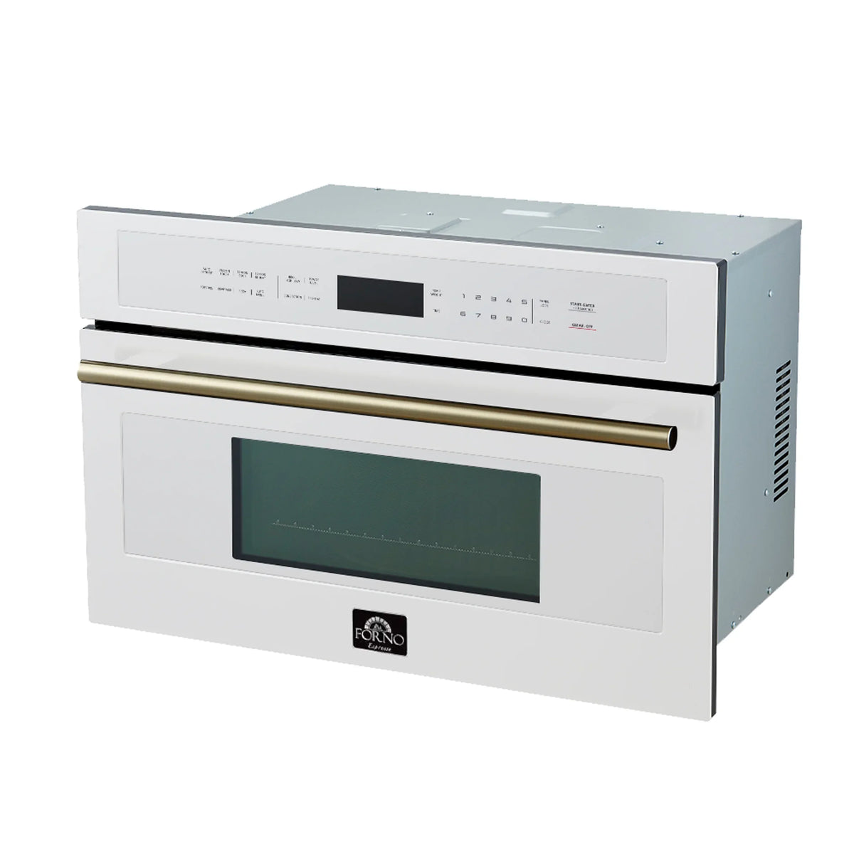 Forno 2-Piece Appliance Package - 30-Inch Vomero Wall Oven & 30-Inch Microwave Oven in White with Antique Brass Trim
