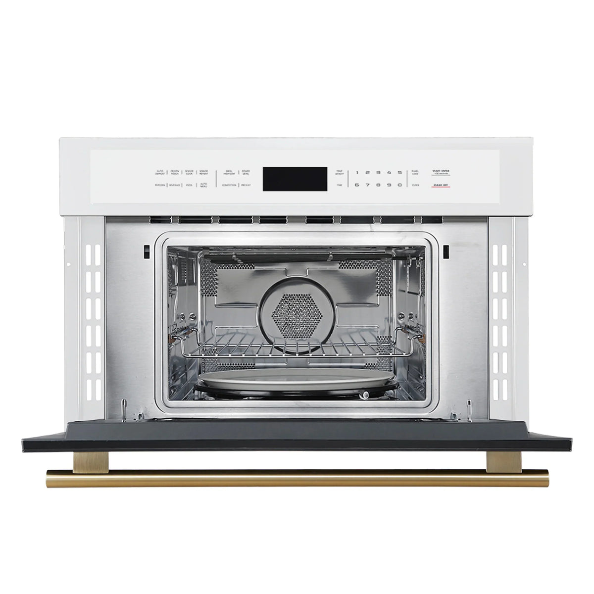 Forno 2-Piece Appliance Package - 30-Inch Asti French Door Electric Wall Oven & 30-Inch Microwave Oven in White with Antique Brass Trim