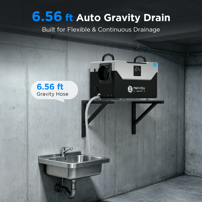 Moiswell Aegis commercial crawl space dehumidifier H150 - gravity drainage