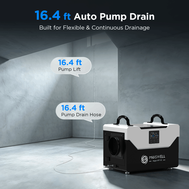 Moiswell Aegis commercial crawl space dehumidifier HP110 - built-in pump drainage