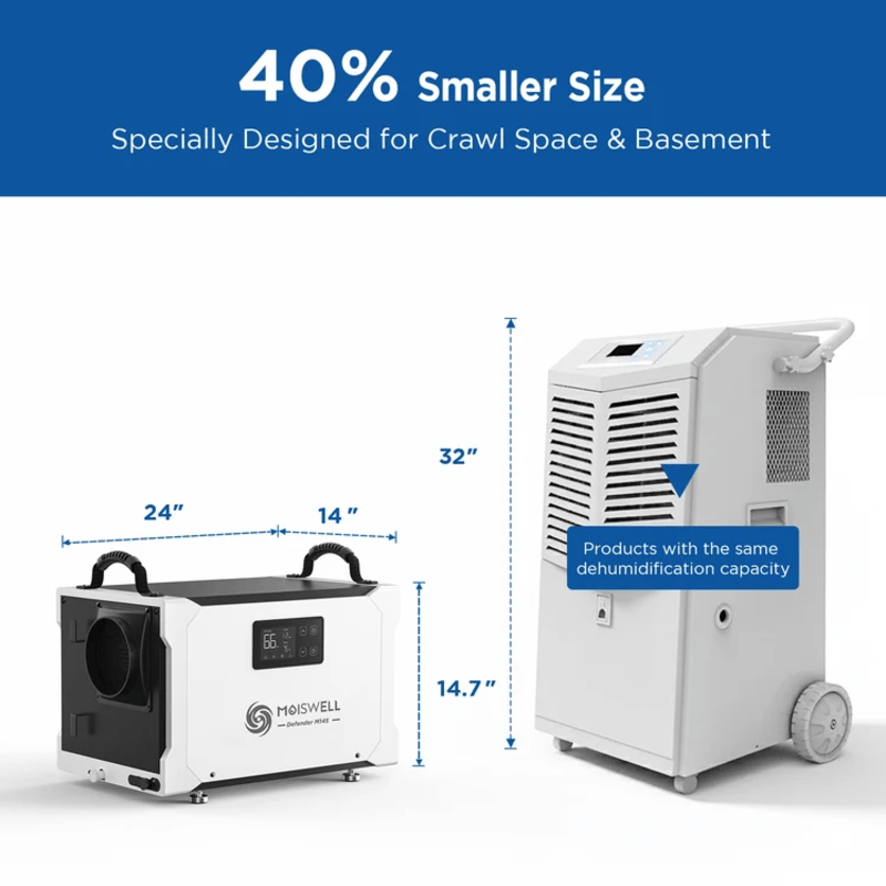 Moiswell Defender commercial crawl space dehumidifier M145 - compact crawl space design